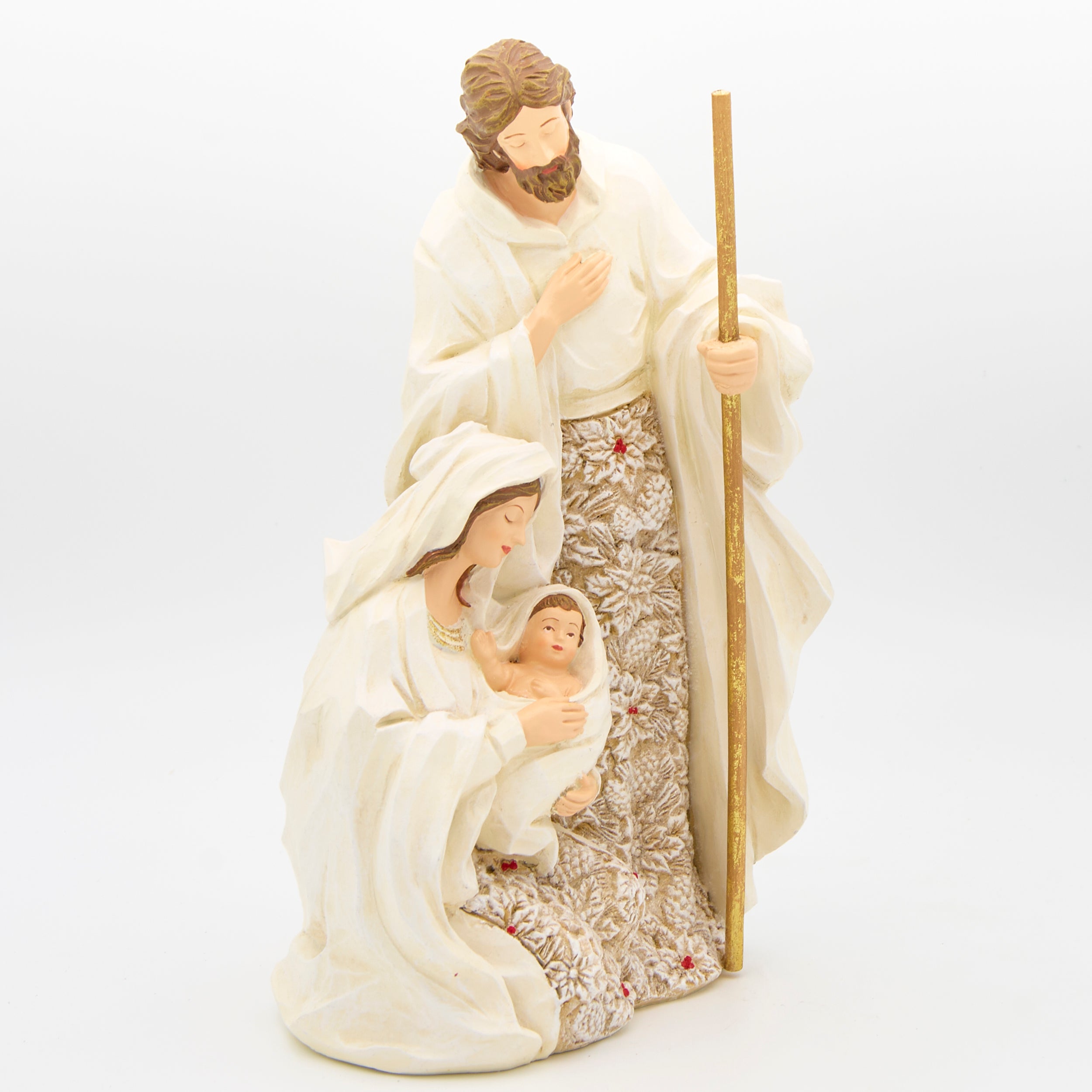 Holy Family Christmas Figure with Poinsettia Accents