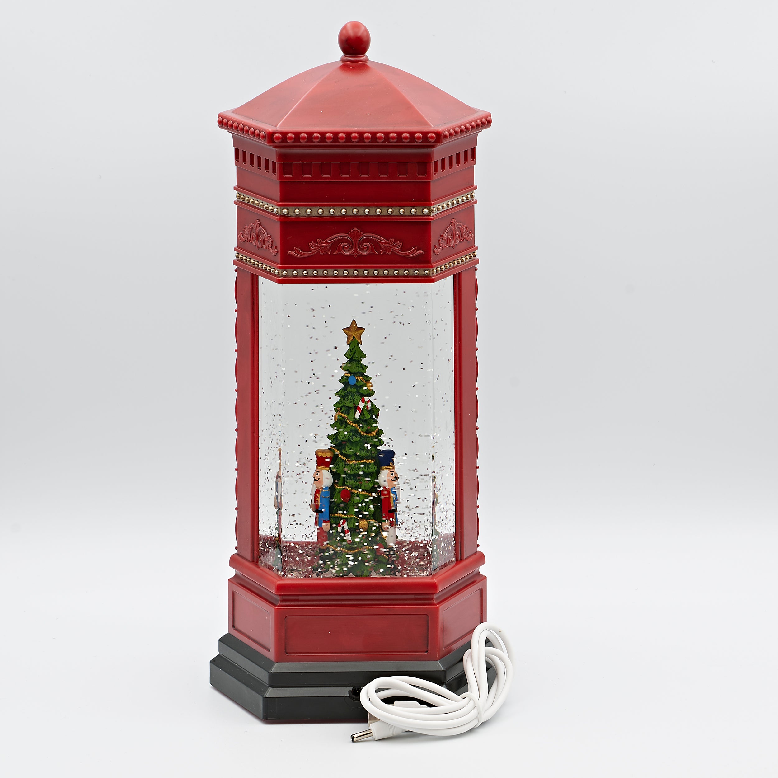 Confetti Lites Lighted Swirl Post Box with Nutcrackers around Tree