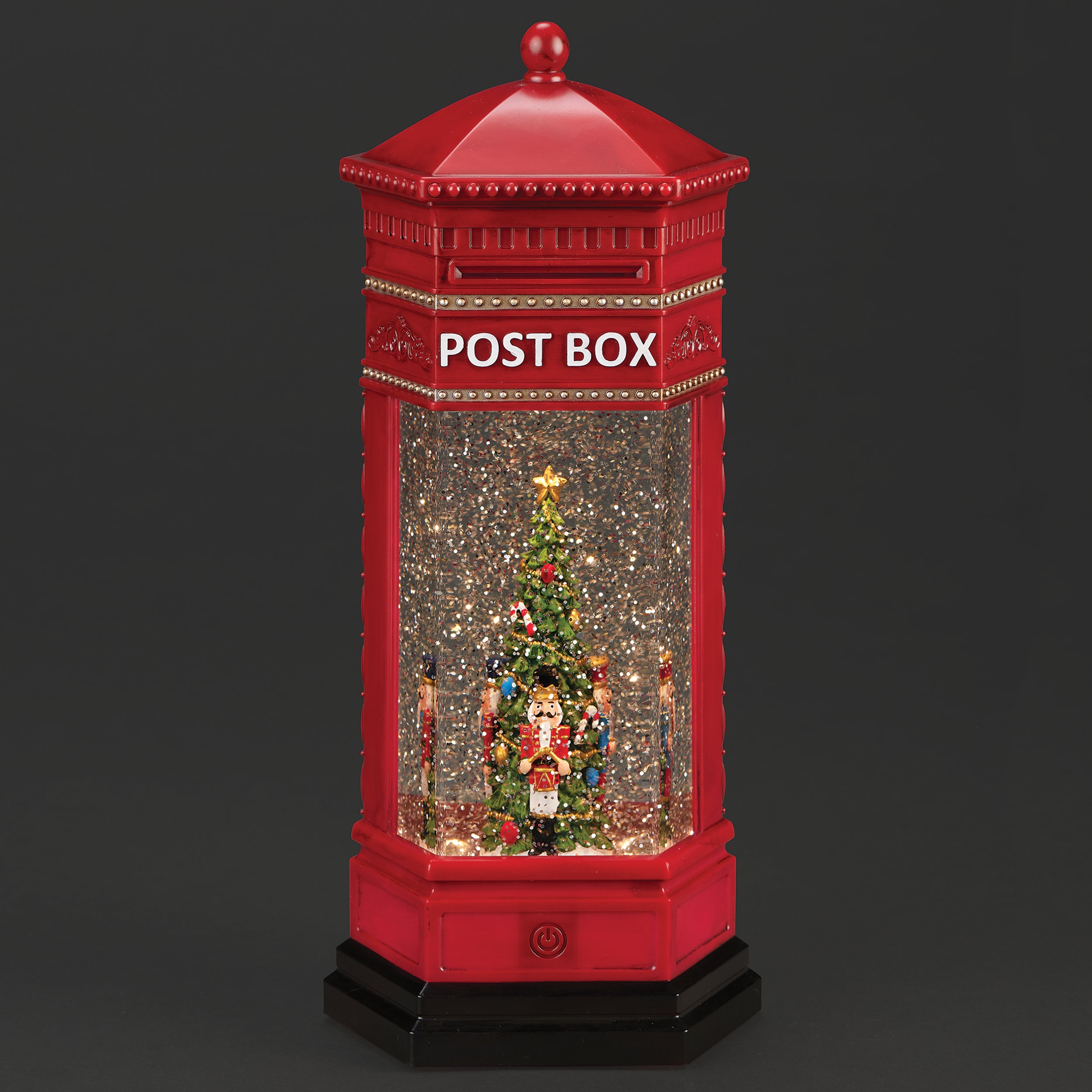 Confetti Lites Lighted Swirl Post Box with Nutcrackers around Tree