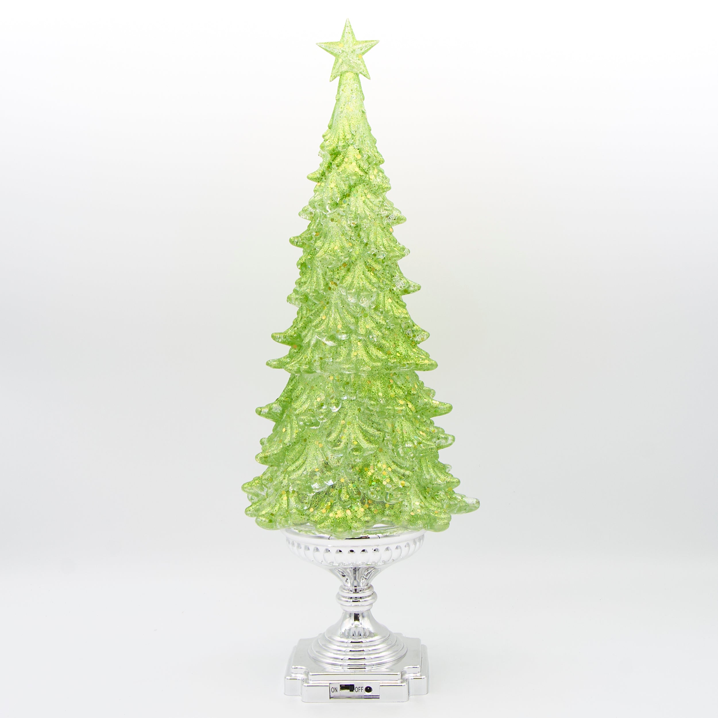 Lighted Green Glitter Tree with Silver Base