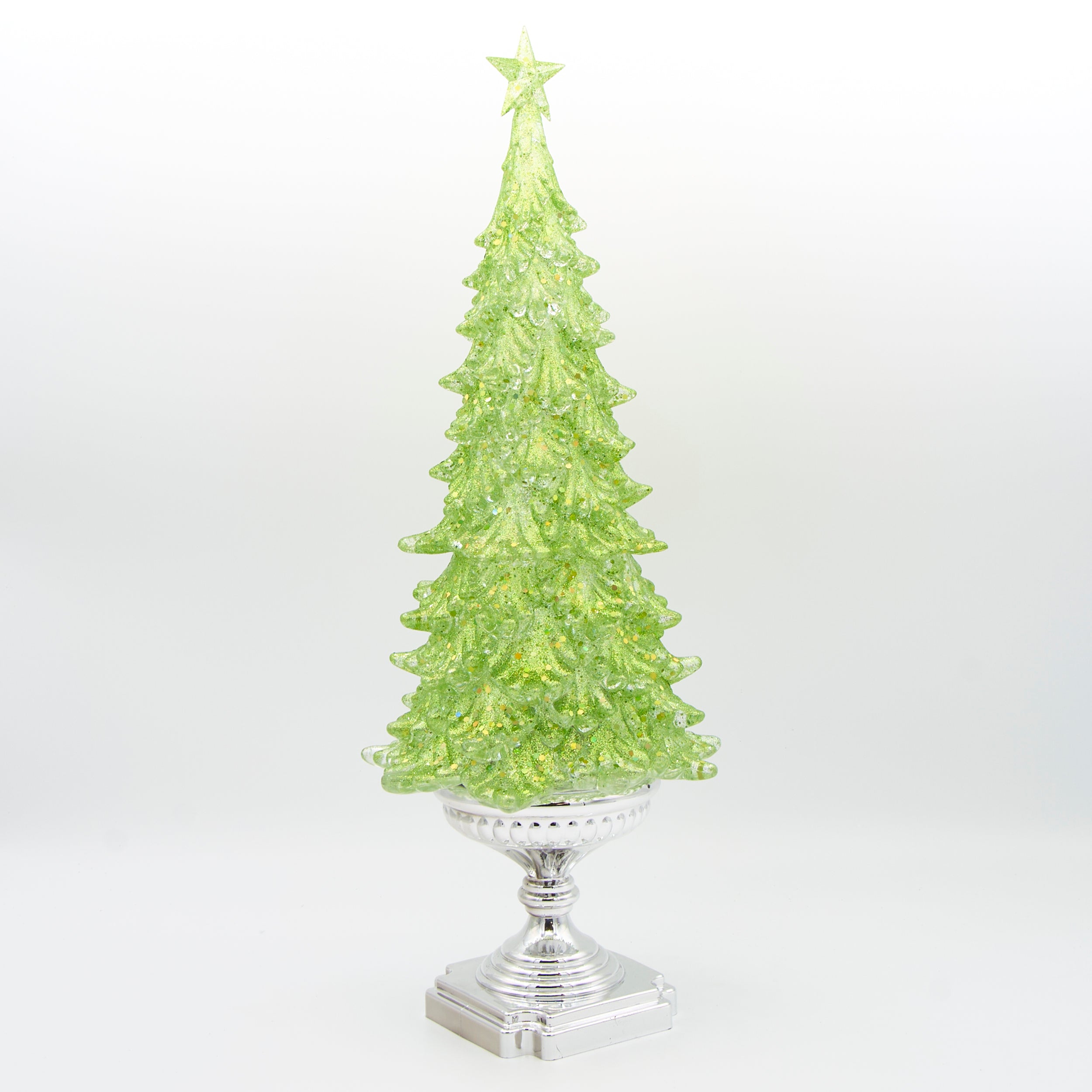Lighted Green Glitter Tree with Silver Base