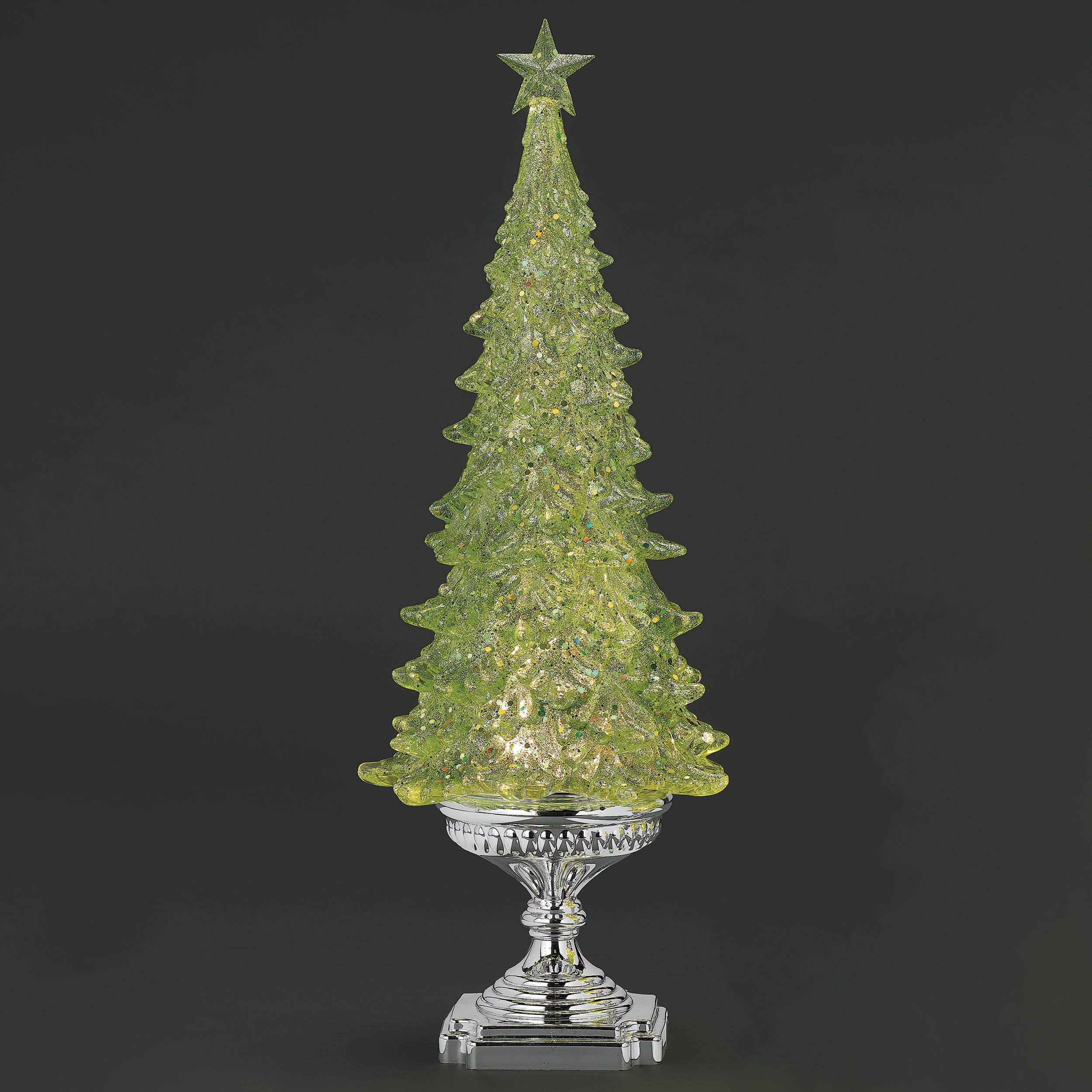 Lighted Green Glitter Tree with Silver Base