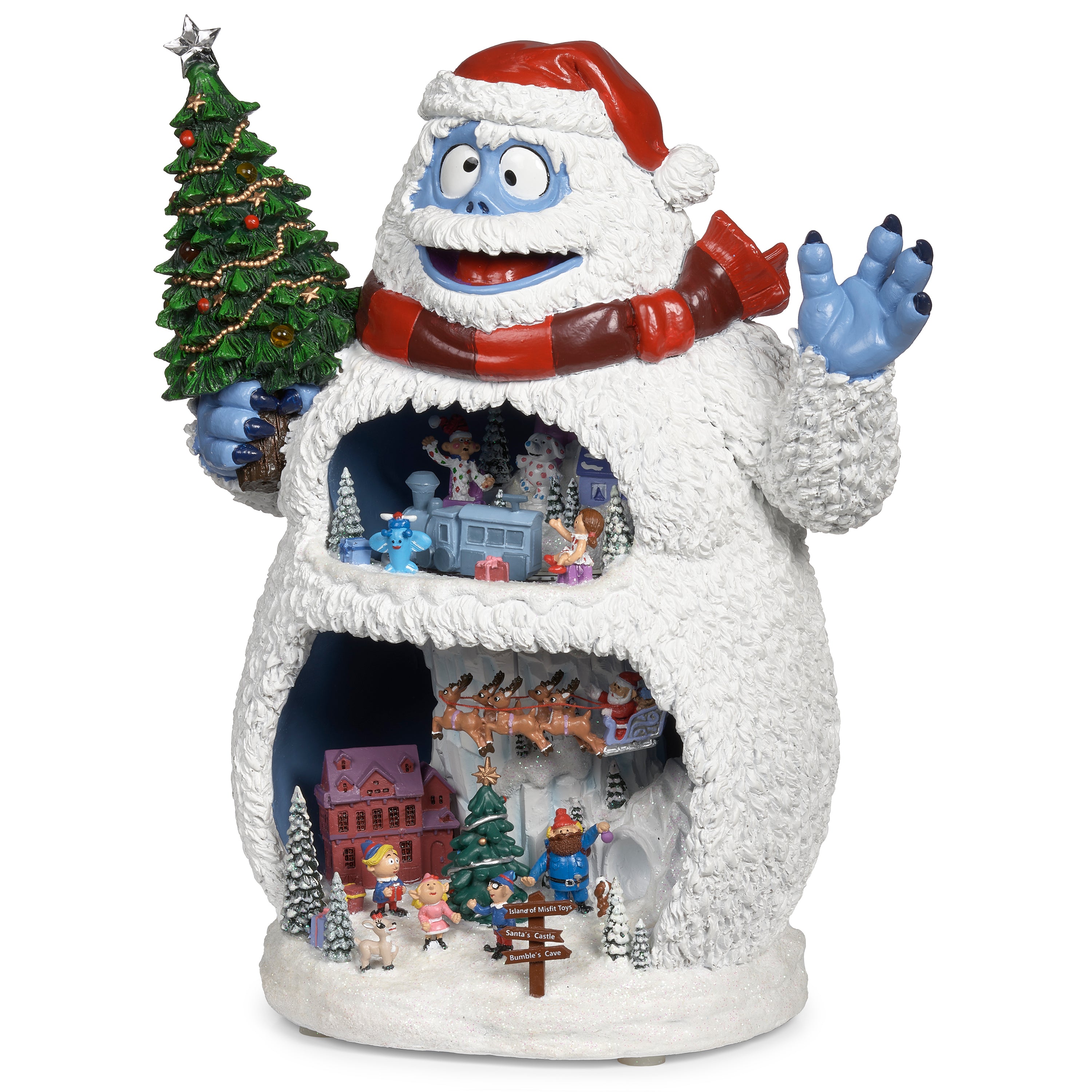 Christmas snowman featuring santa and elves scene inside
