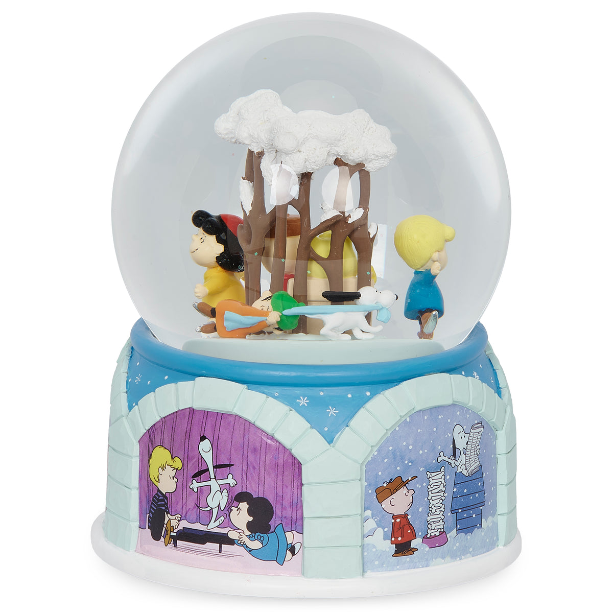 Peanuts ice skaters glitterdome side view with winter village base