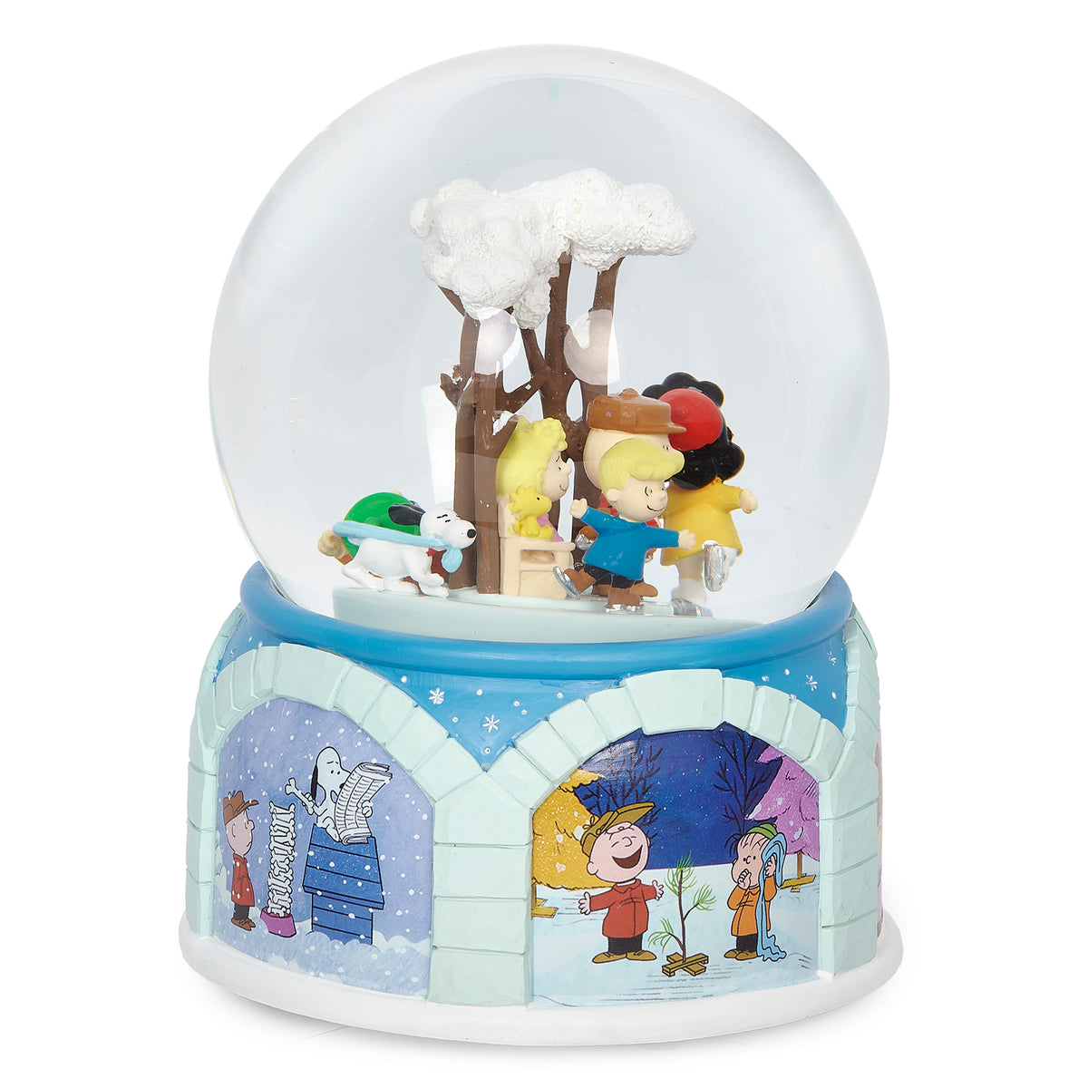 Peanuts musical glitterdome alternate side view with Snoopy and friends