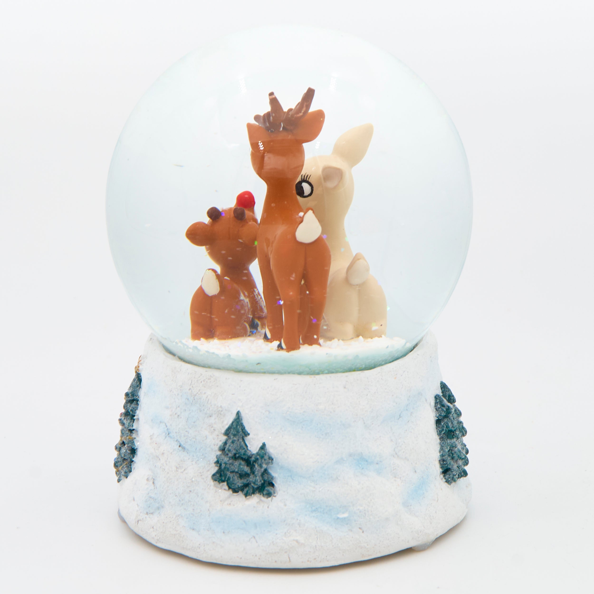 Rudolph & Family with Light-Up Nose Glitterdome - "Rudolph The Red Nose Reindeer" Tune