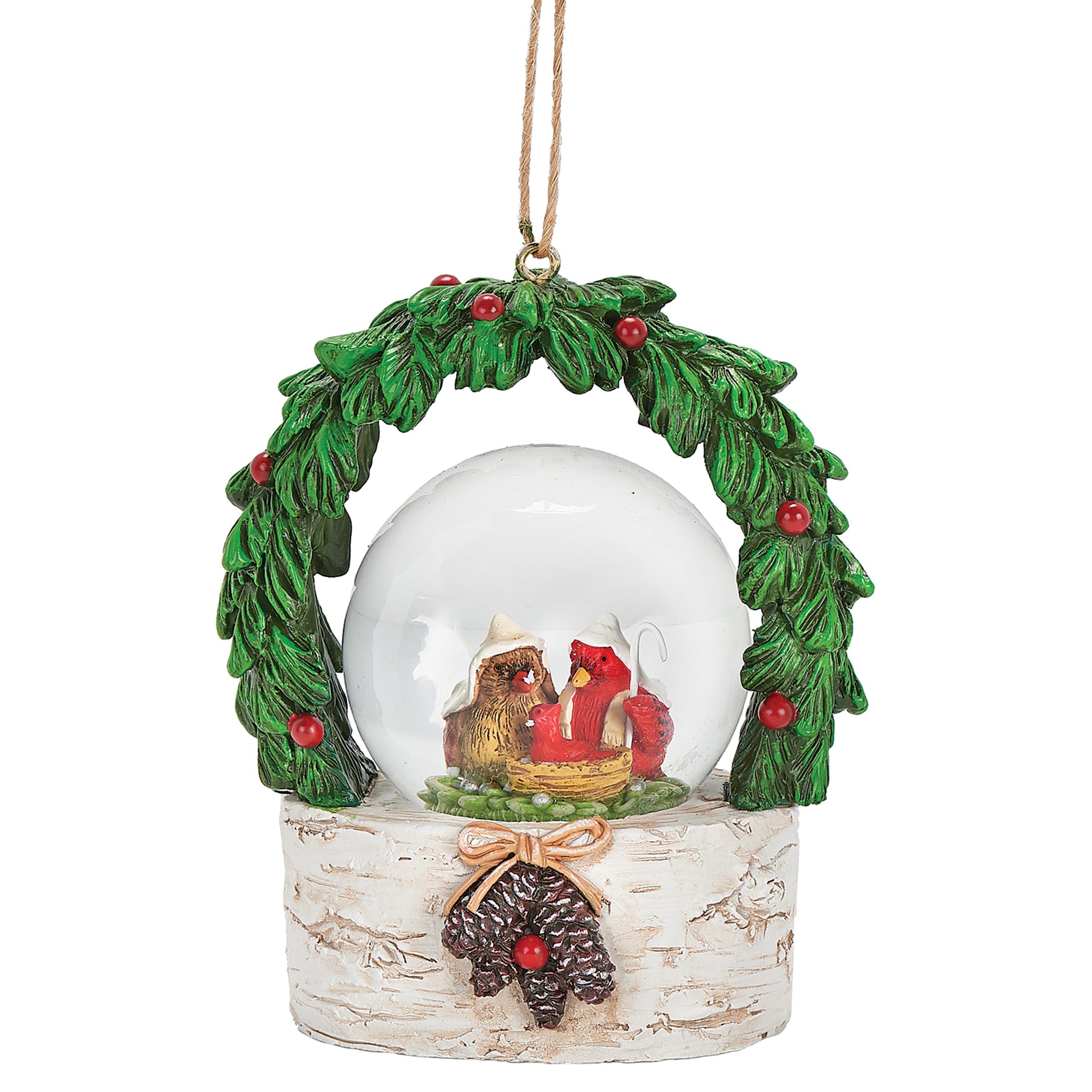 Glitterdome Cardinal Holy Family with Wreath Ornament