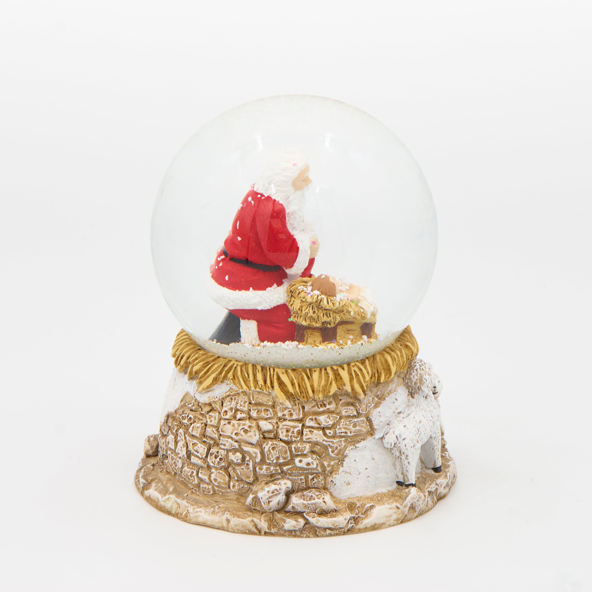 kneeling santa in glitterdome