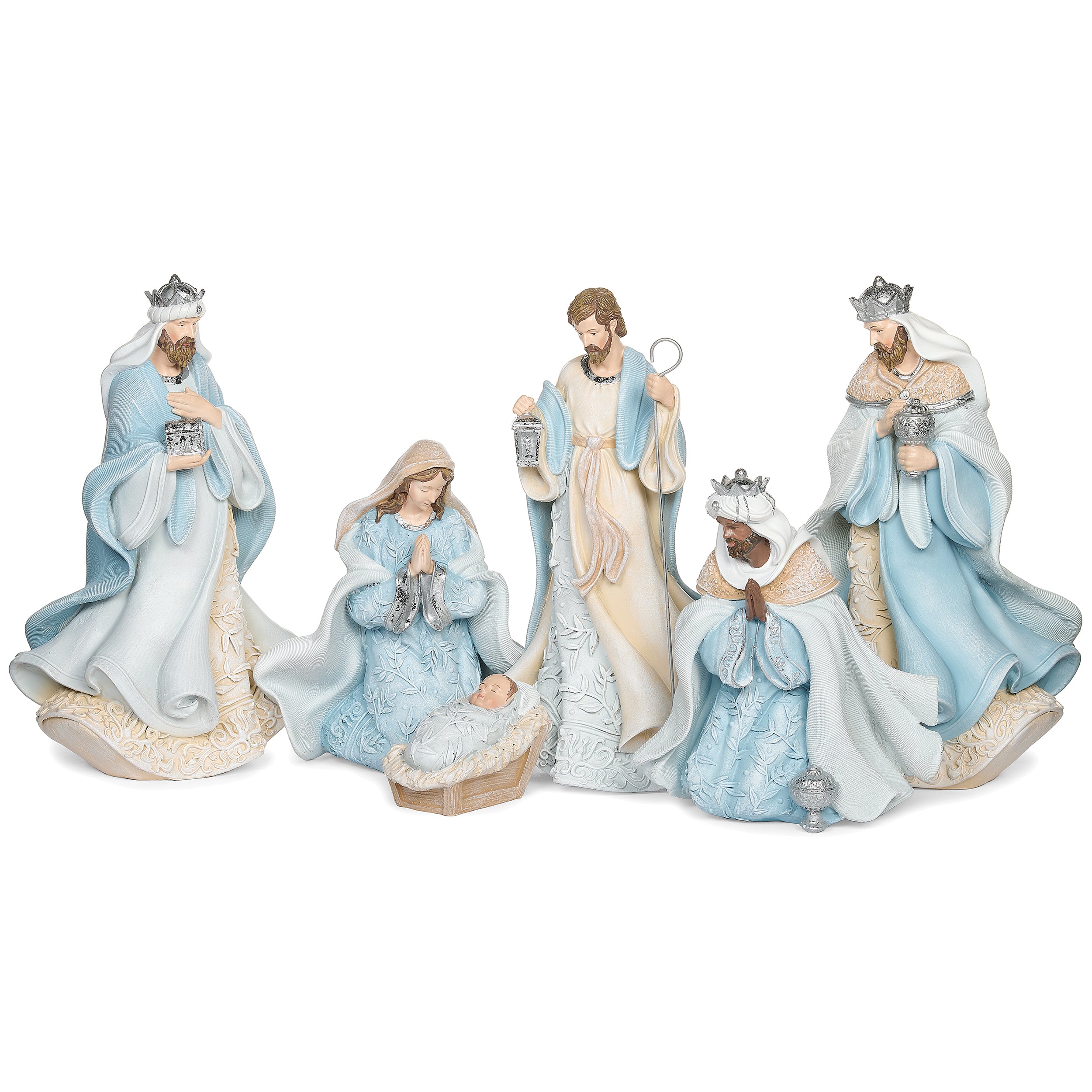 Nativity Set with Leaf Pattern & Blue Gowns Set