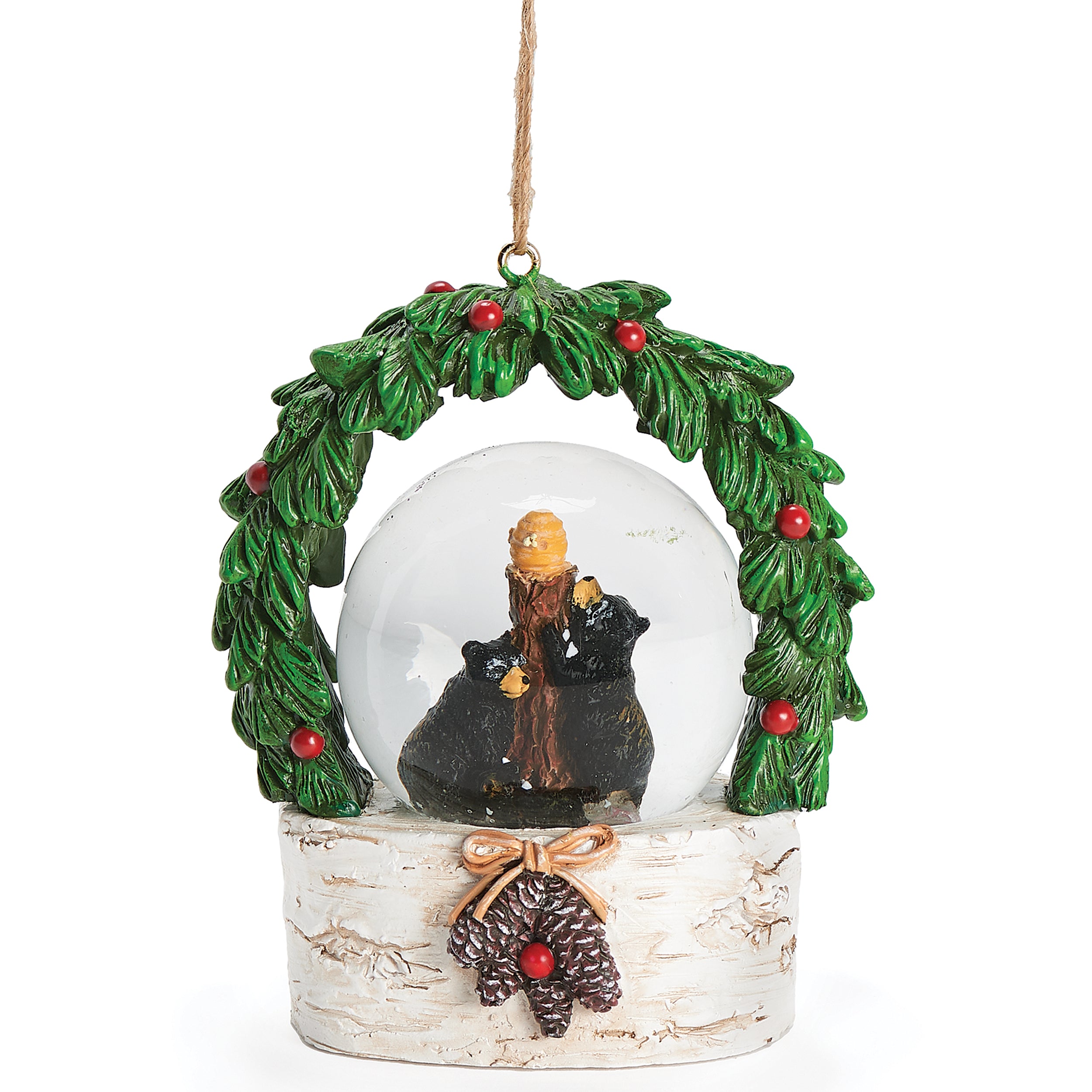 Glitterdome Black Bear & Wreath Ornament