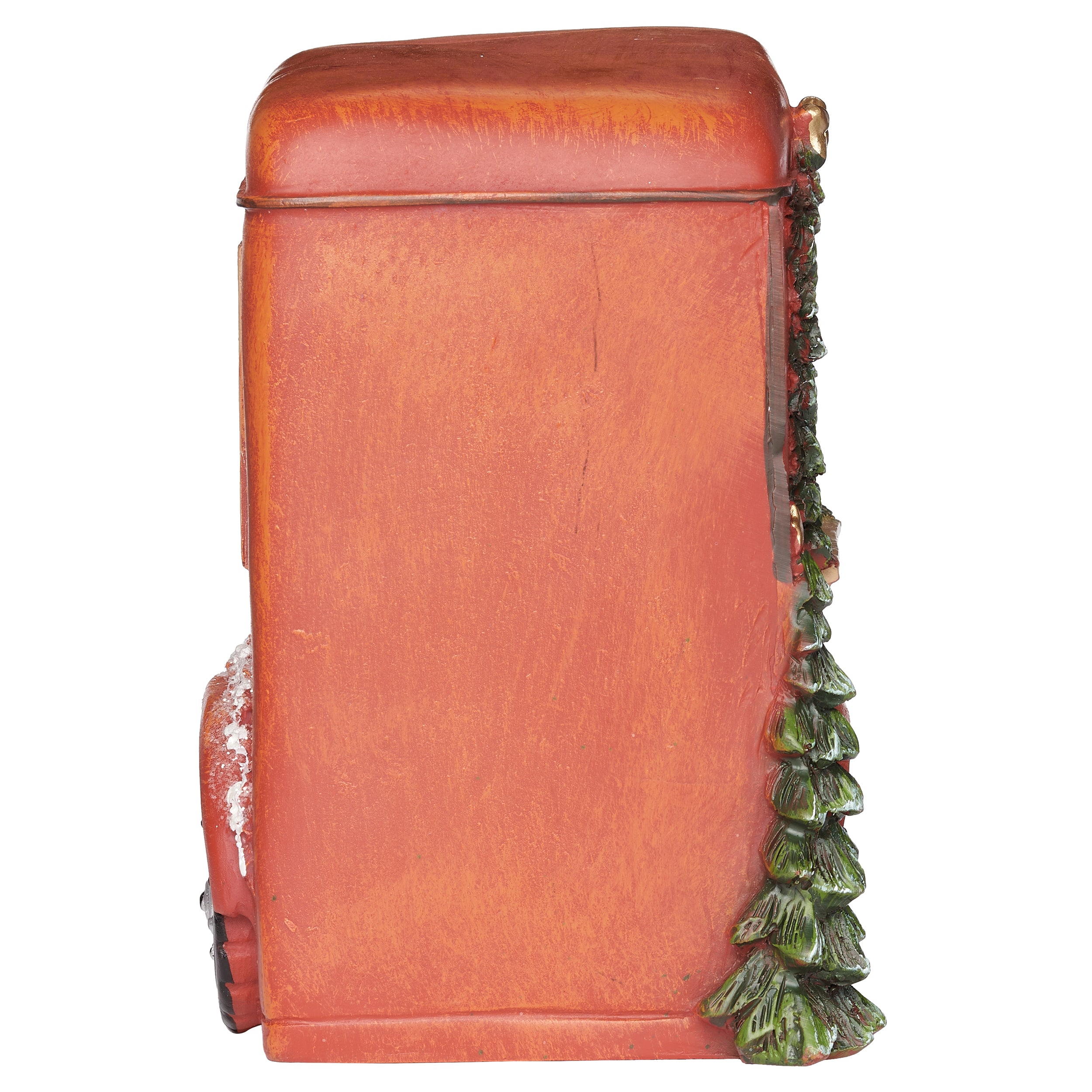Brown leather suitcase with decorative green tassels on a white background
