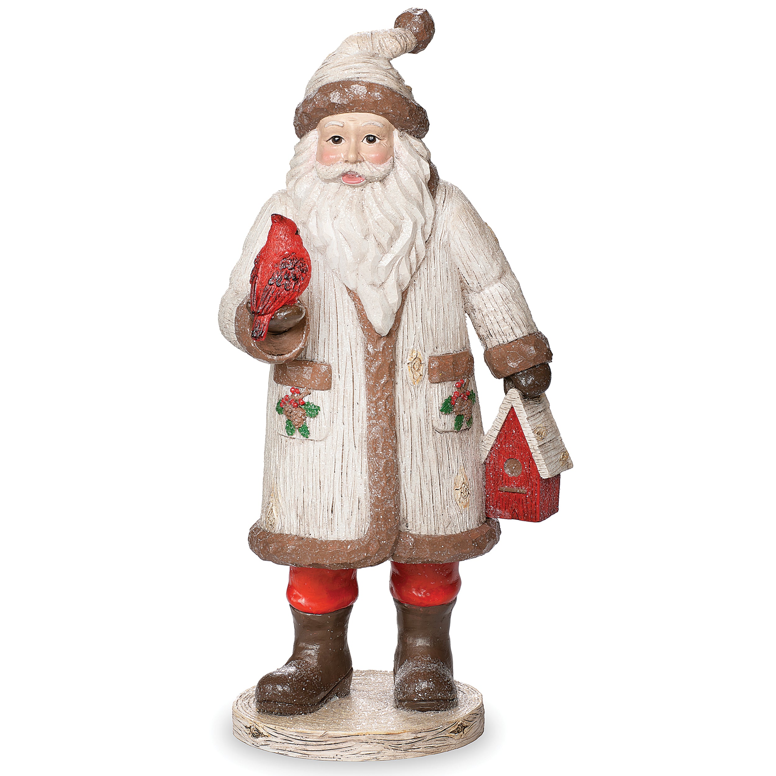 Santa with Cardinal & Bird House Figure