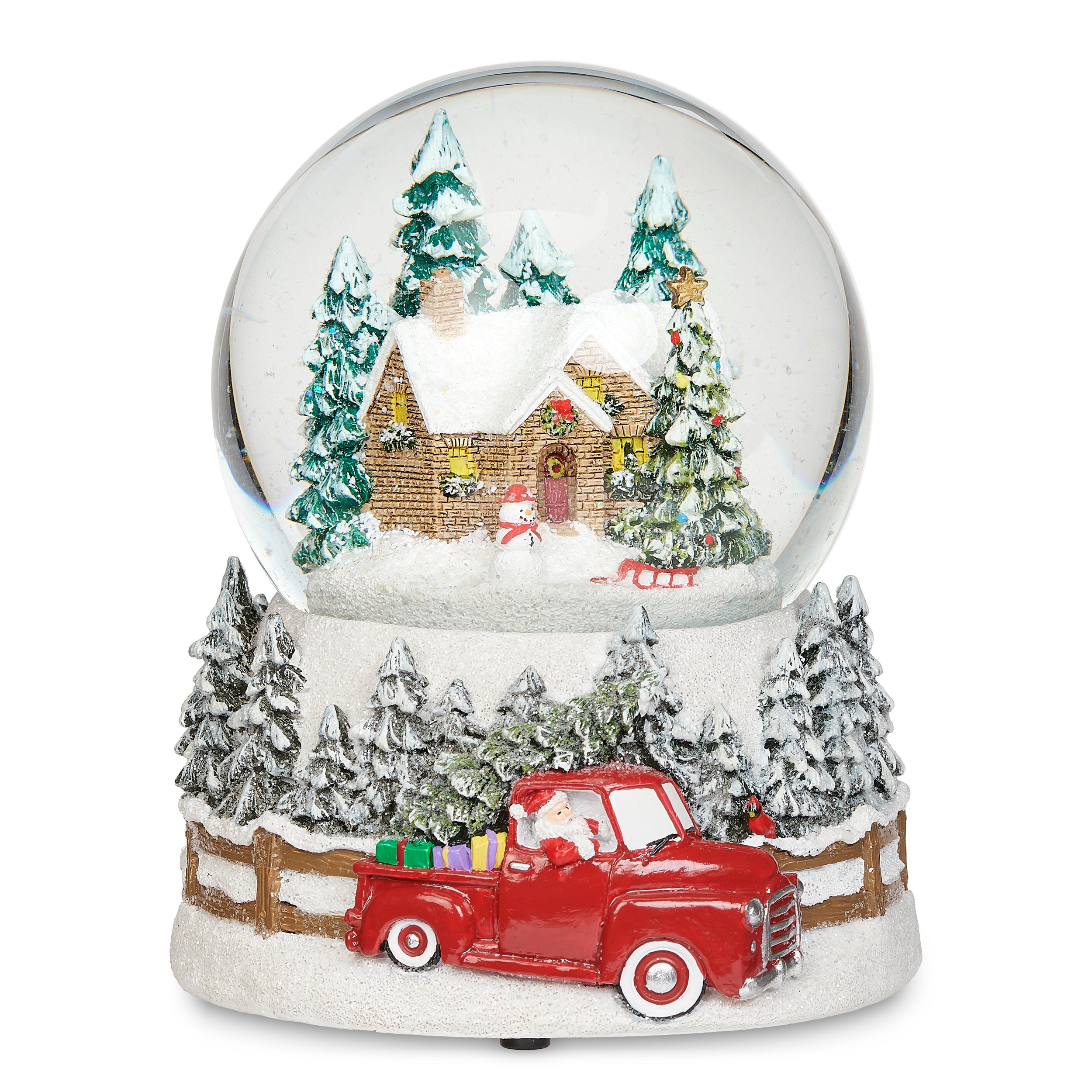 Glitterdome Holiday House with Vintage Red Truck Base - "Have Yourself a Merry Little Christmas" Tune