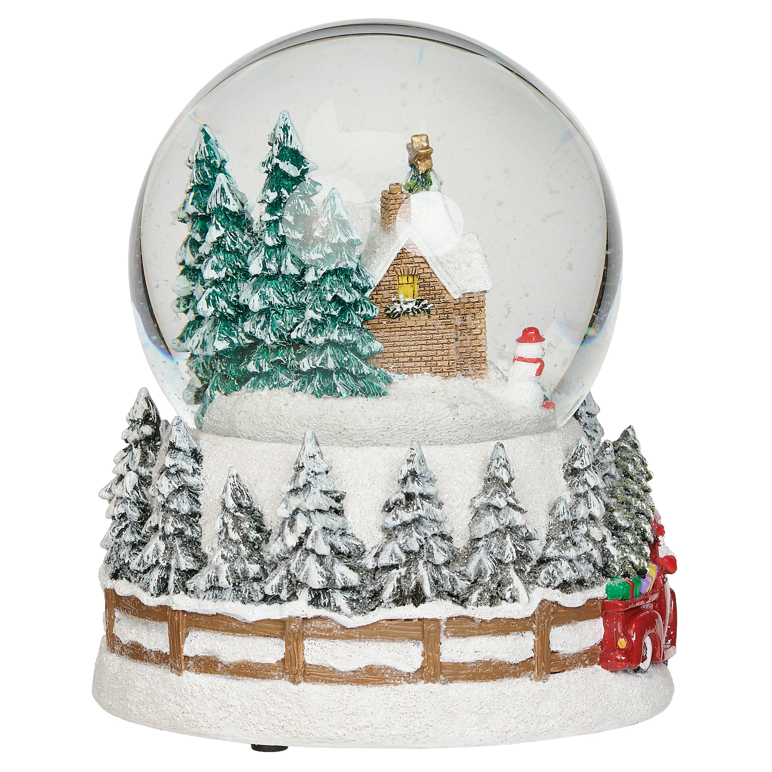 Glitterdome Holiday House with Vintage Red Truck Base - "Have Yourself a Merry Little Christmas" Tune