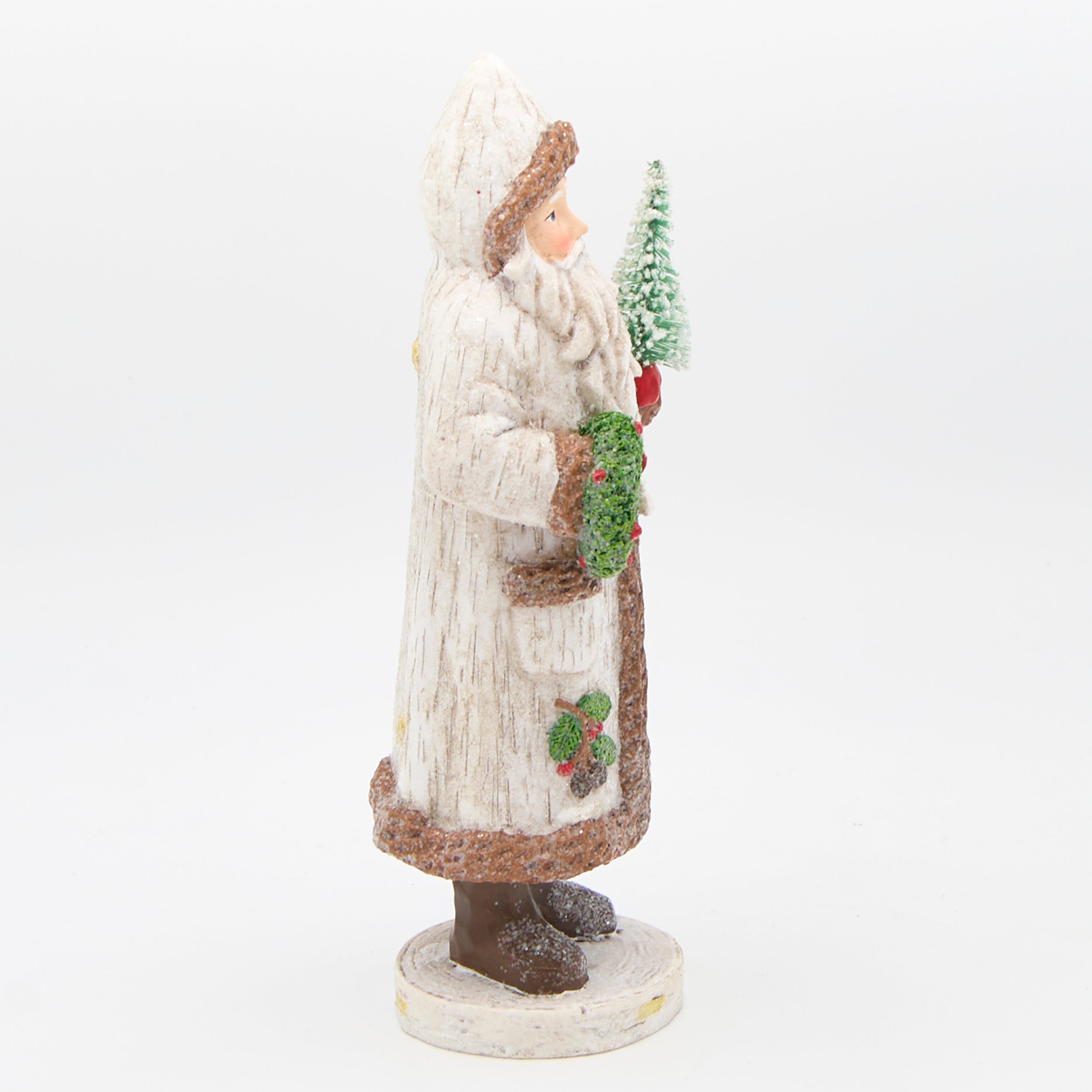 Santa with Tree & Wreath Birch Coat Figure