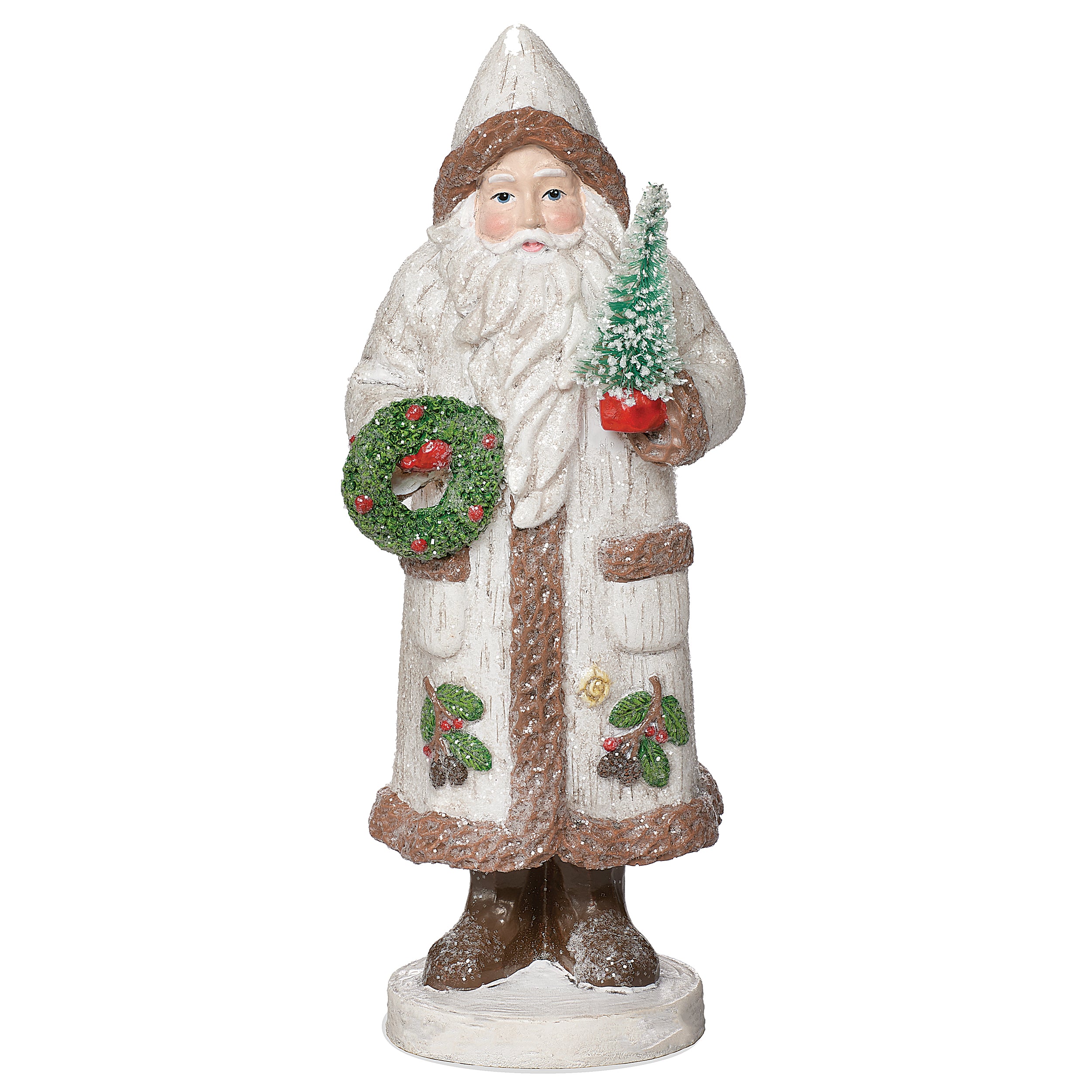 Santa with Tree & Wreath Birch Coat Figure
