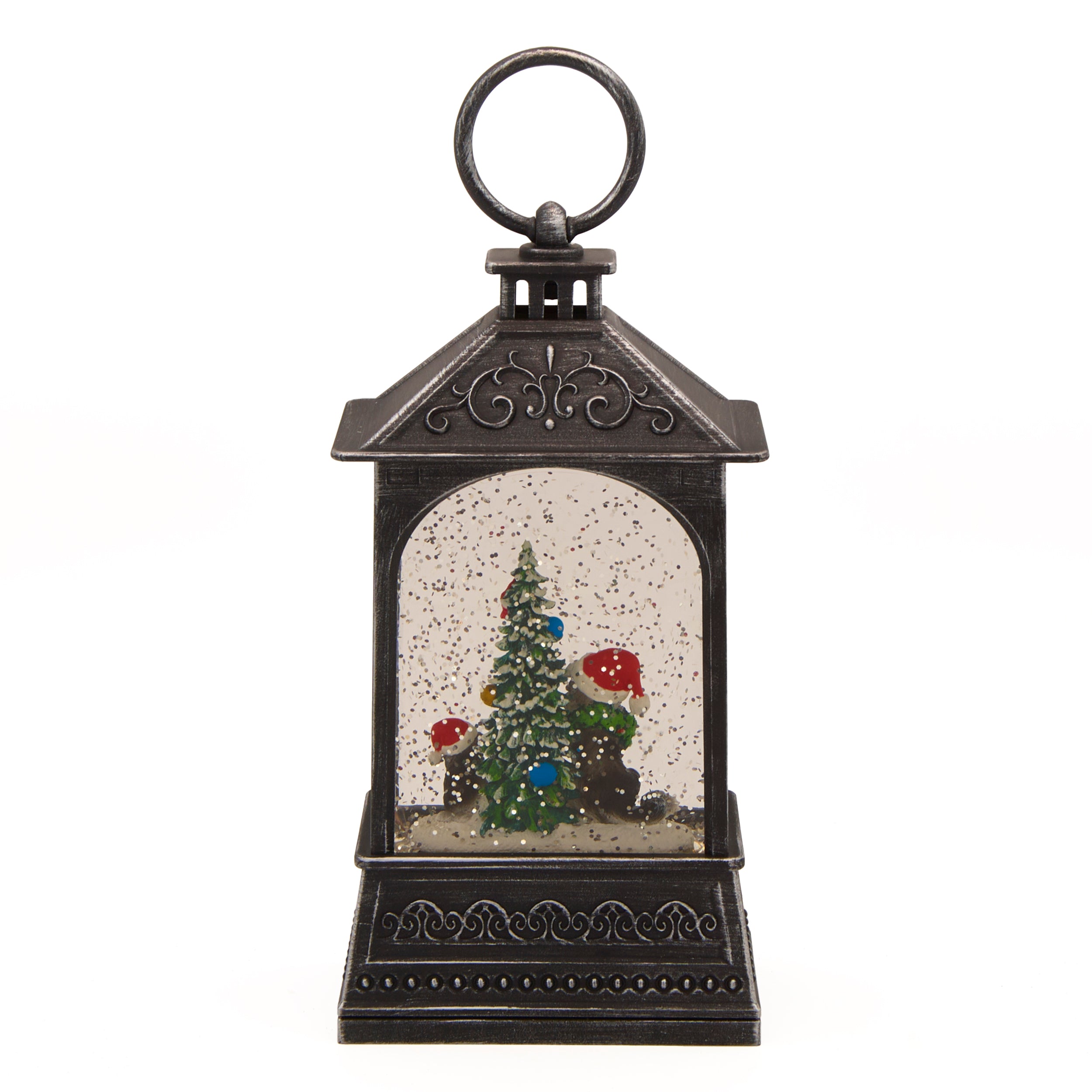 Glitterdome Lighted Swirl Dog Lantern with Christmas Tree