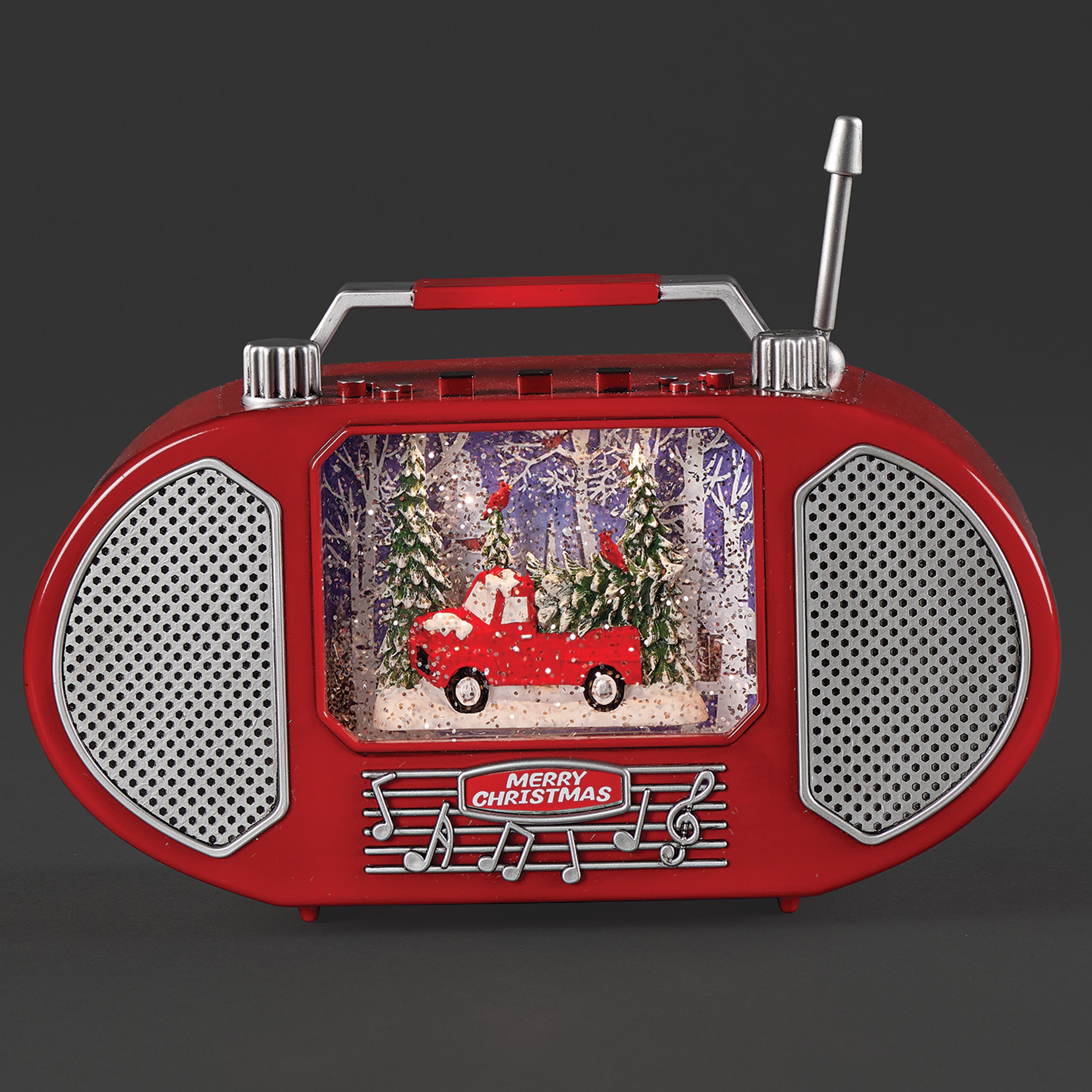 Confetti Lites Lighted Swirl Retro Radio with Red Truck & Cardinals Sc