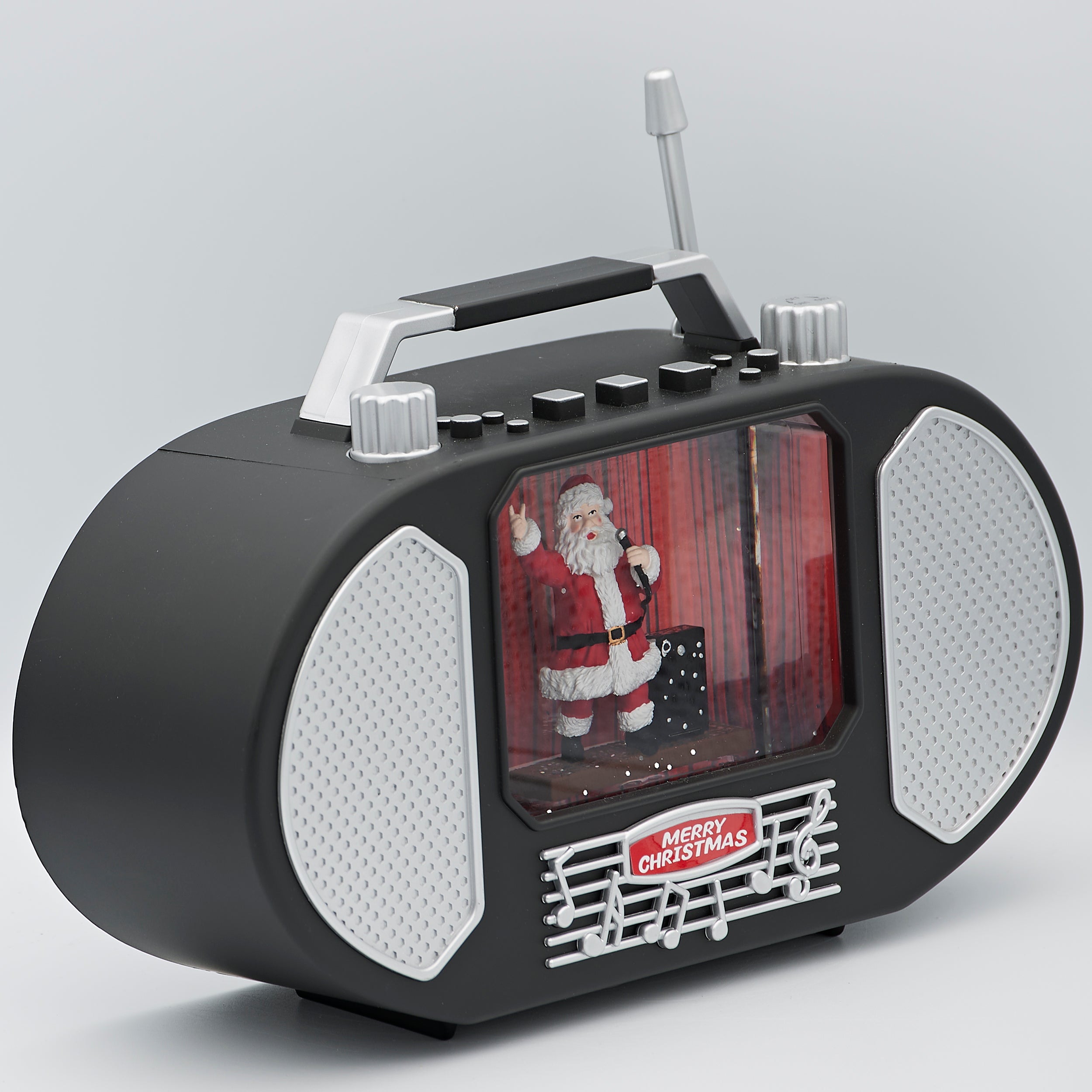 Confetti Lites Lighted Musical Swirl Singing Santa in Retro Radio