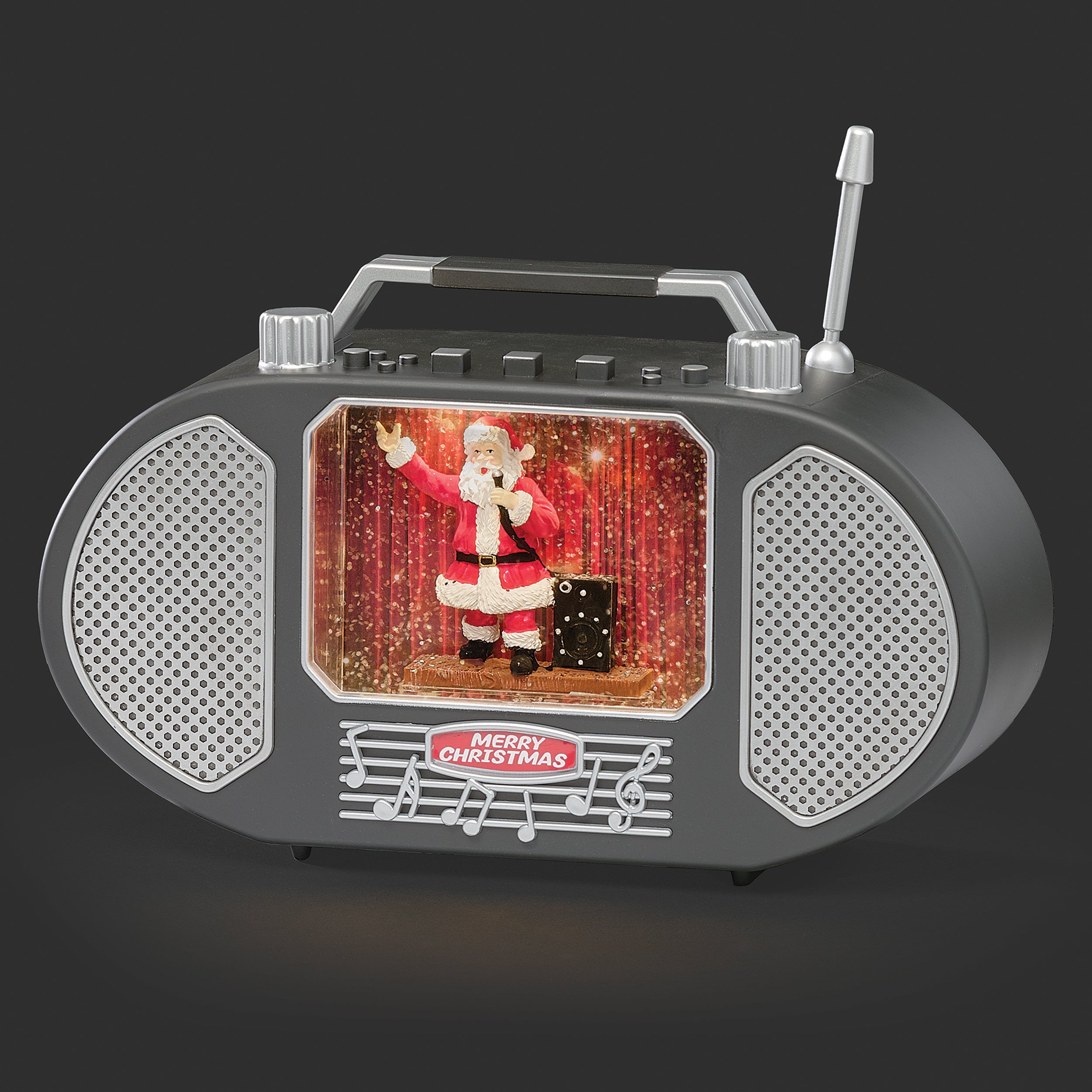 Confetti Lites Lighted Musical Swirl Singing Santa in Retro Radio