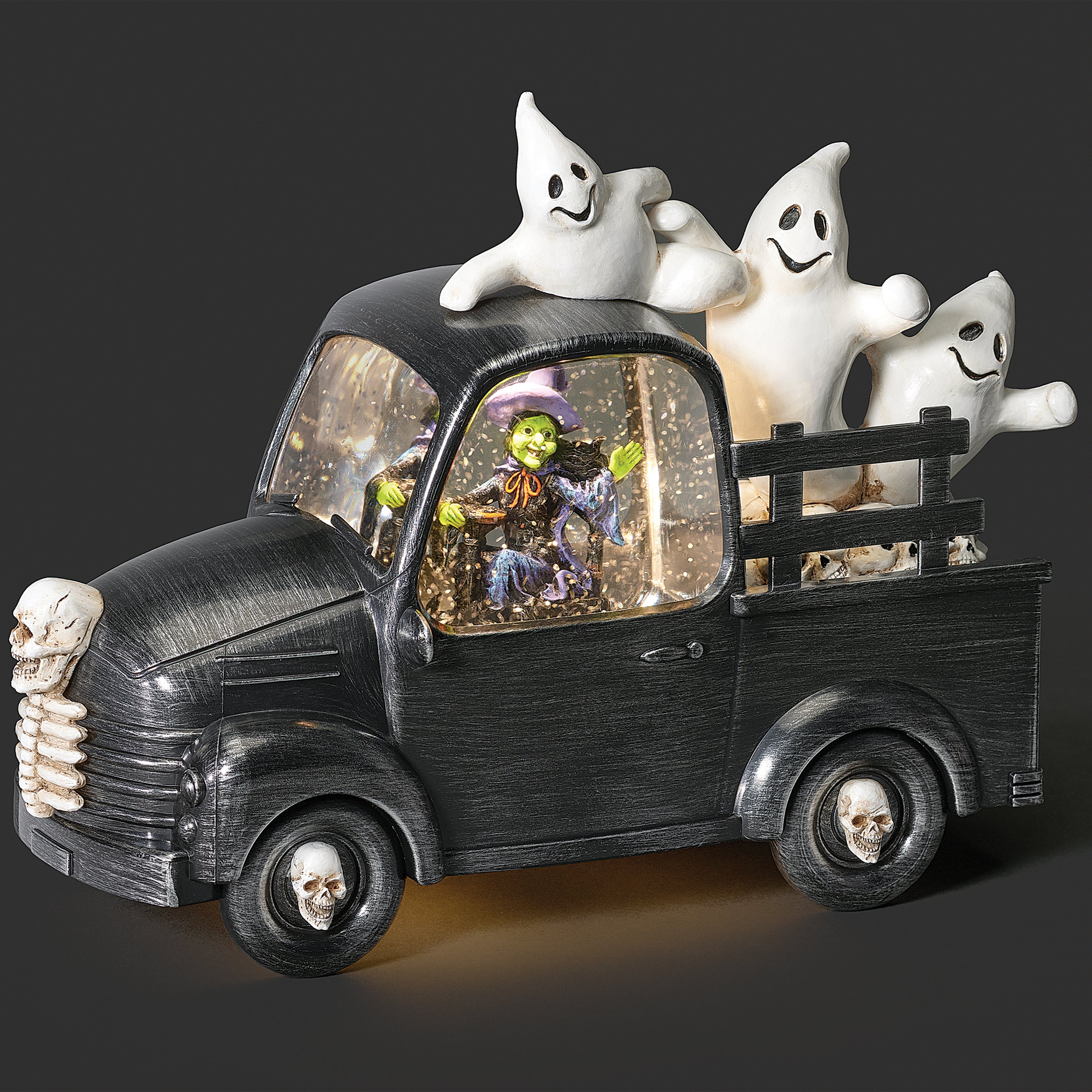 Lighted Swirl Vintage Truck with Witch and Ghosts