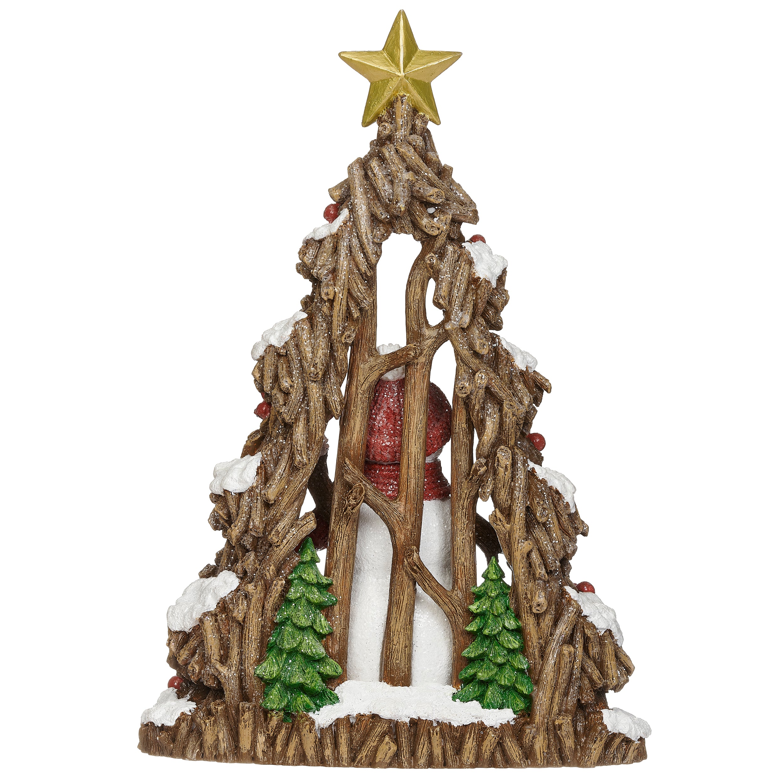 Lighted Snowman & Fox Carved Tree