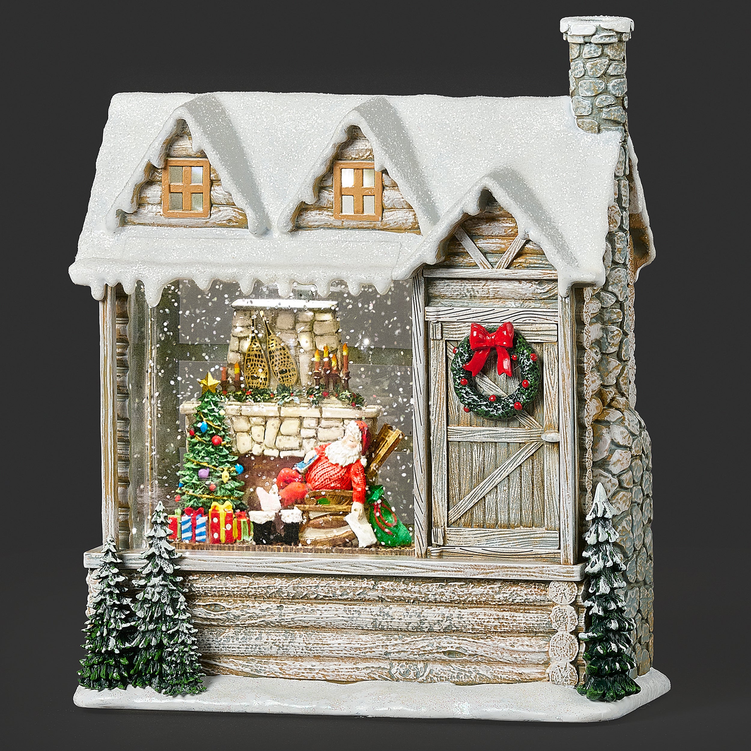 Confetti Lites Lighted Swirl Sleeping Santa in Log Cabin