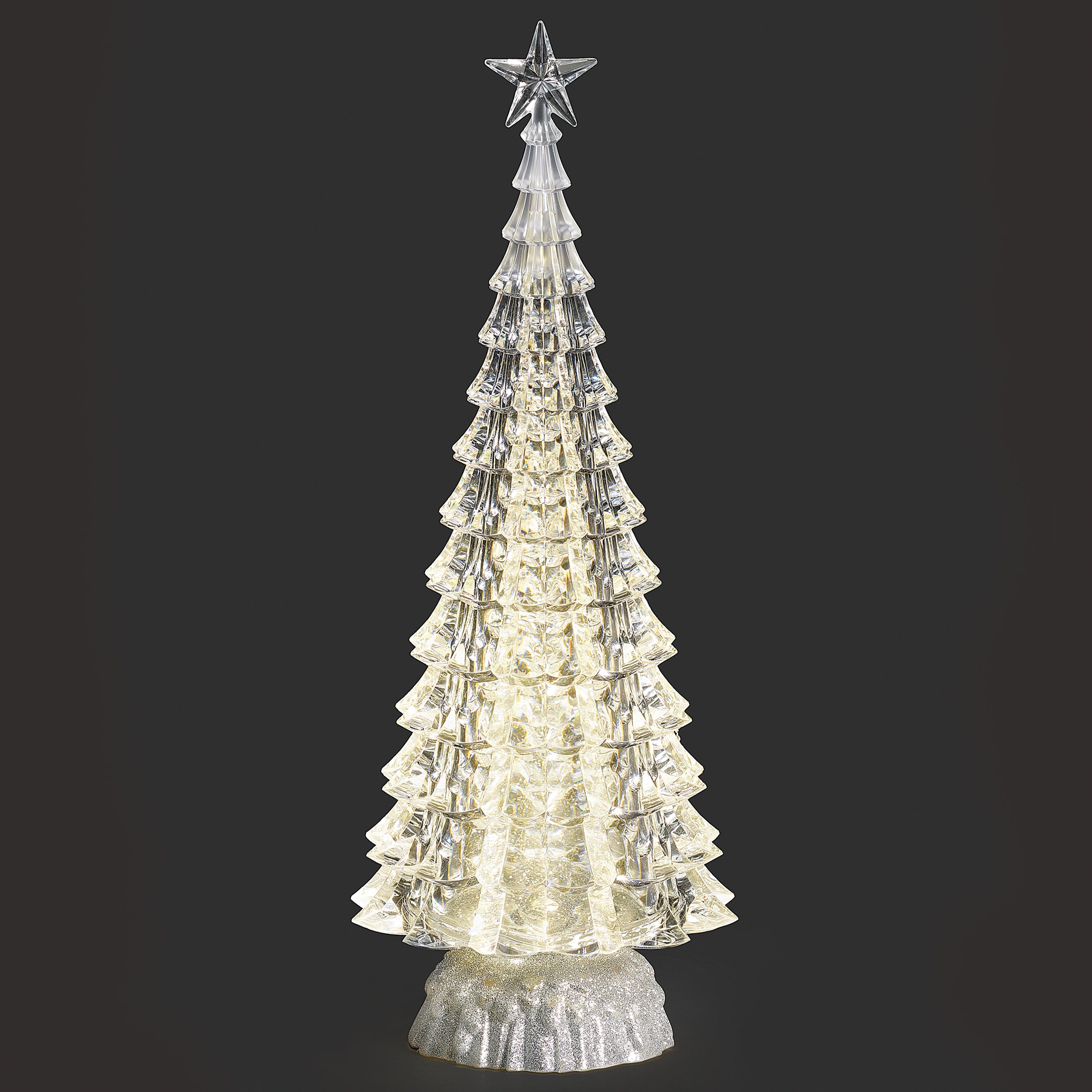 Lighted Swirl Silver Tree with Glitter Base - Confetti Lites
