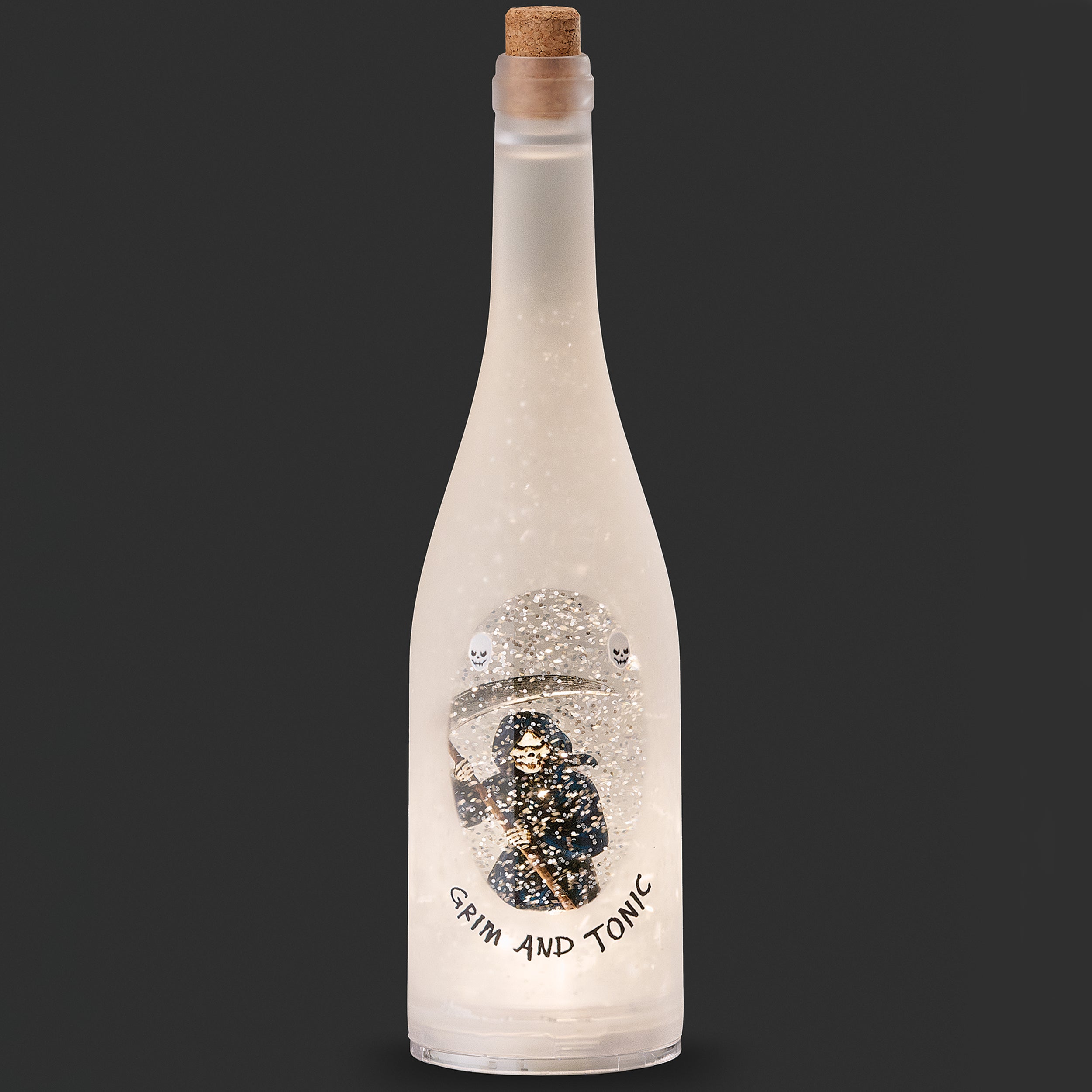 Glitterdome Lighted Swirl "Grim and Tonic" Bottle