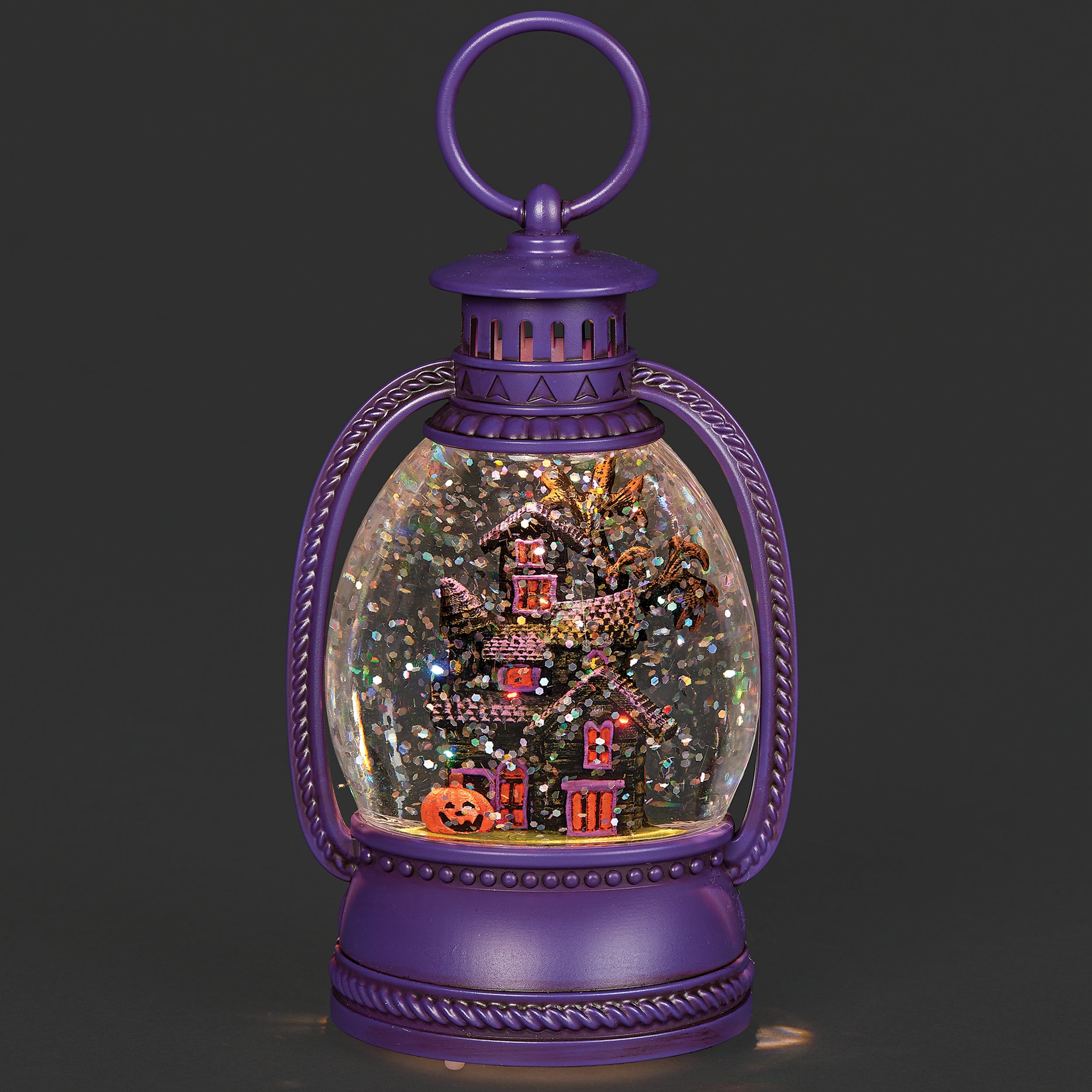Glitterdome Lighted Haunted House Purple Lantern – Shimmering Merry Lites