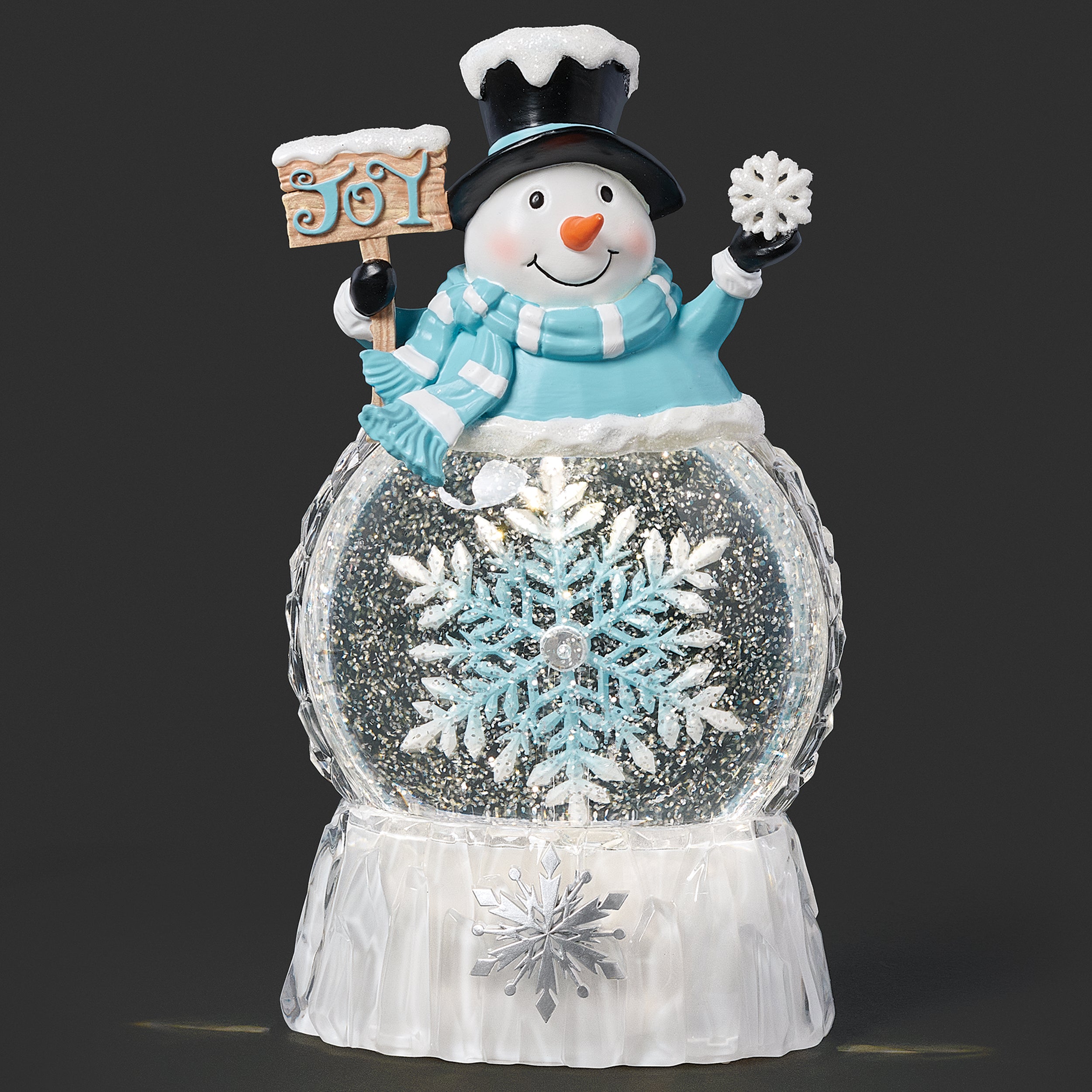 Glitterdome Lighted Swirl Snowman with Rotating Snowflake