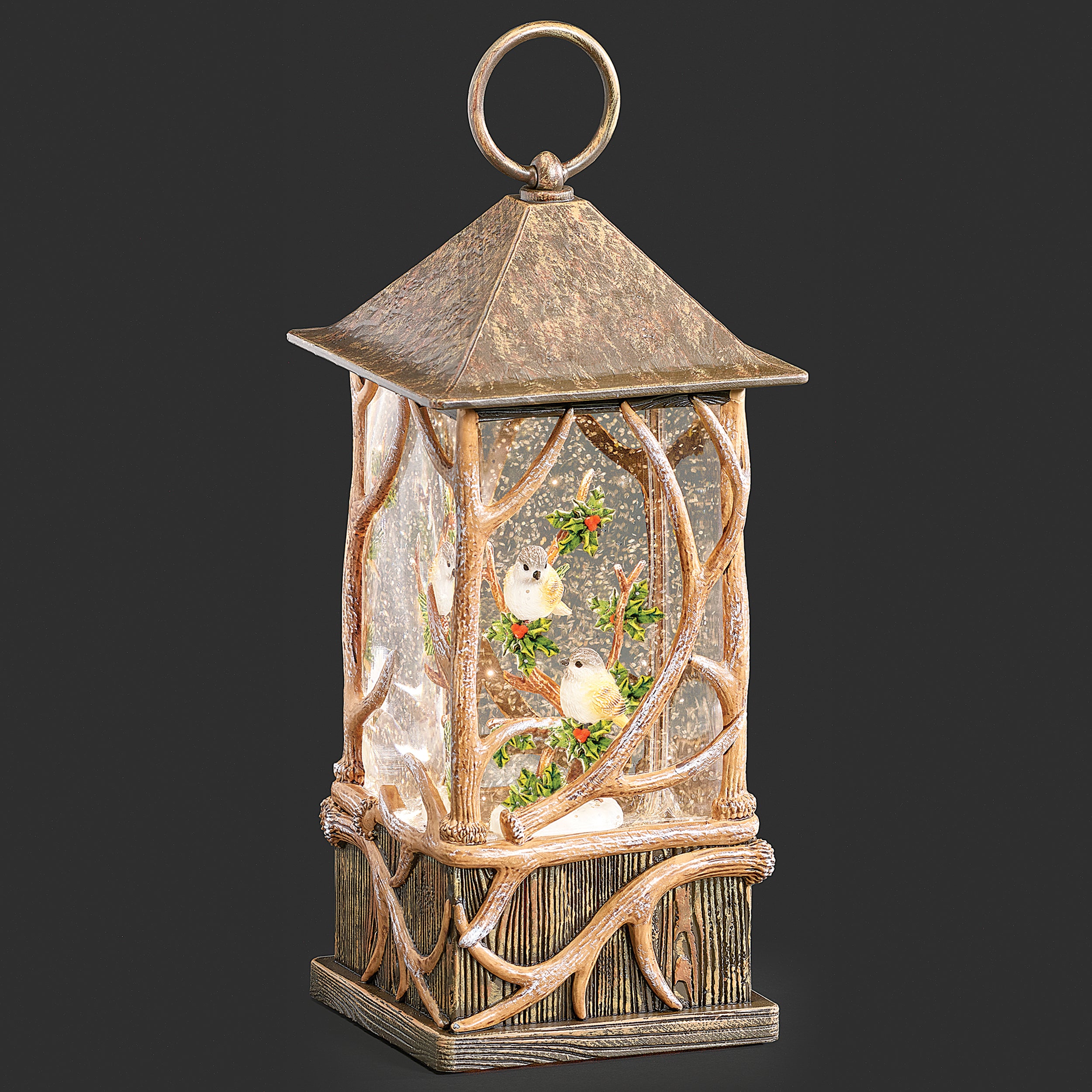 Confetti Lites Lighted Swirl Antler Lantern with Birds on Branch