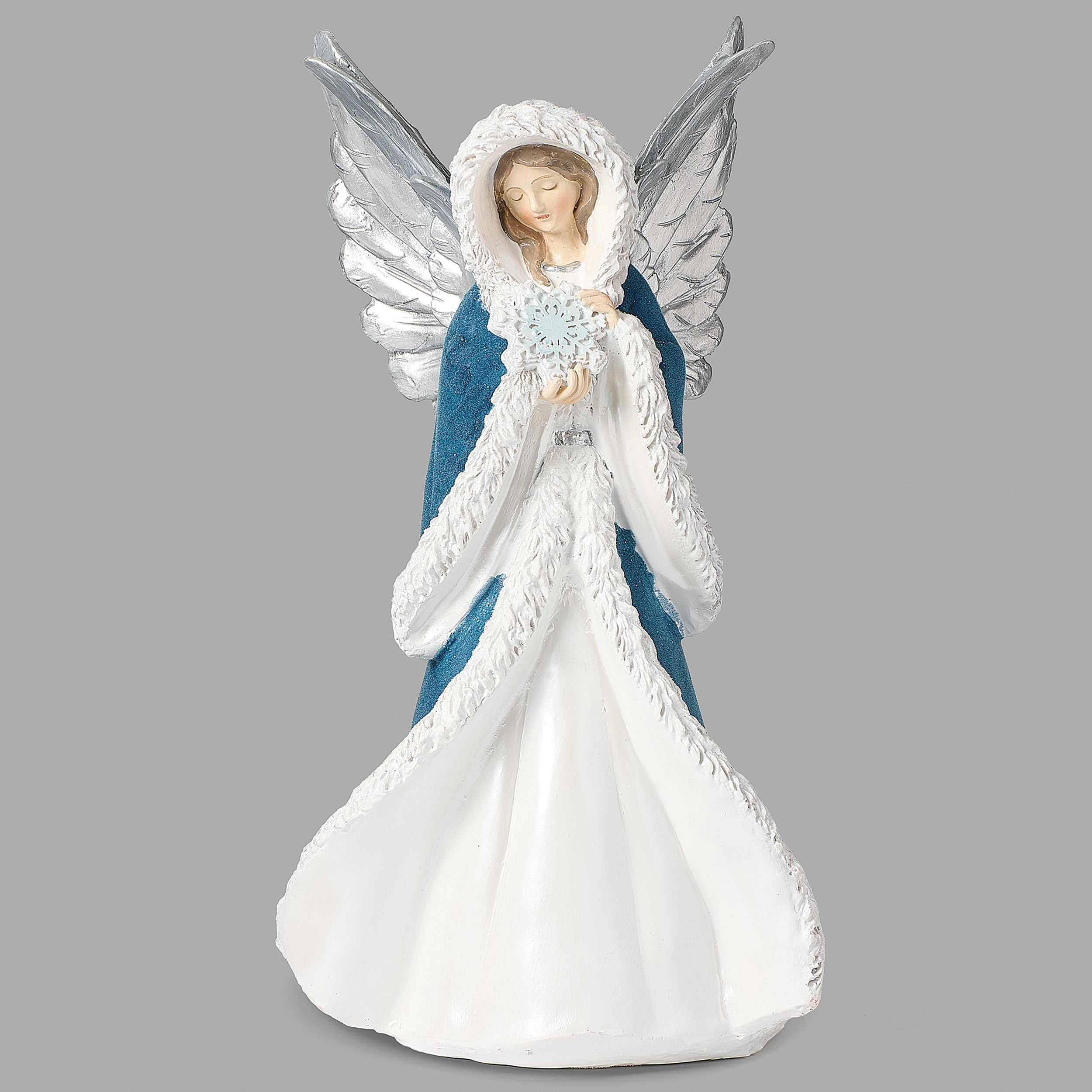Dark Blue Flocked Angel Holding Snowflake