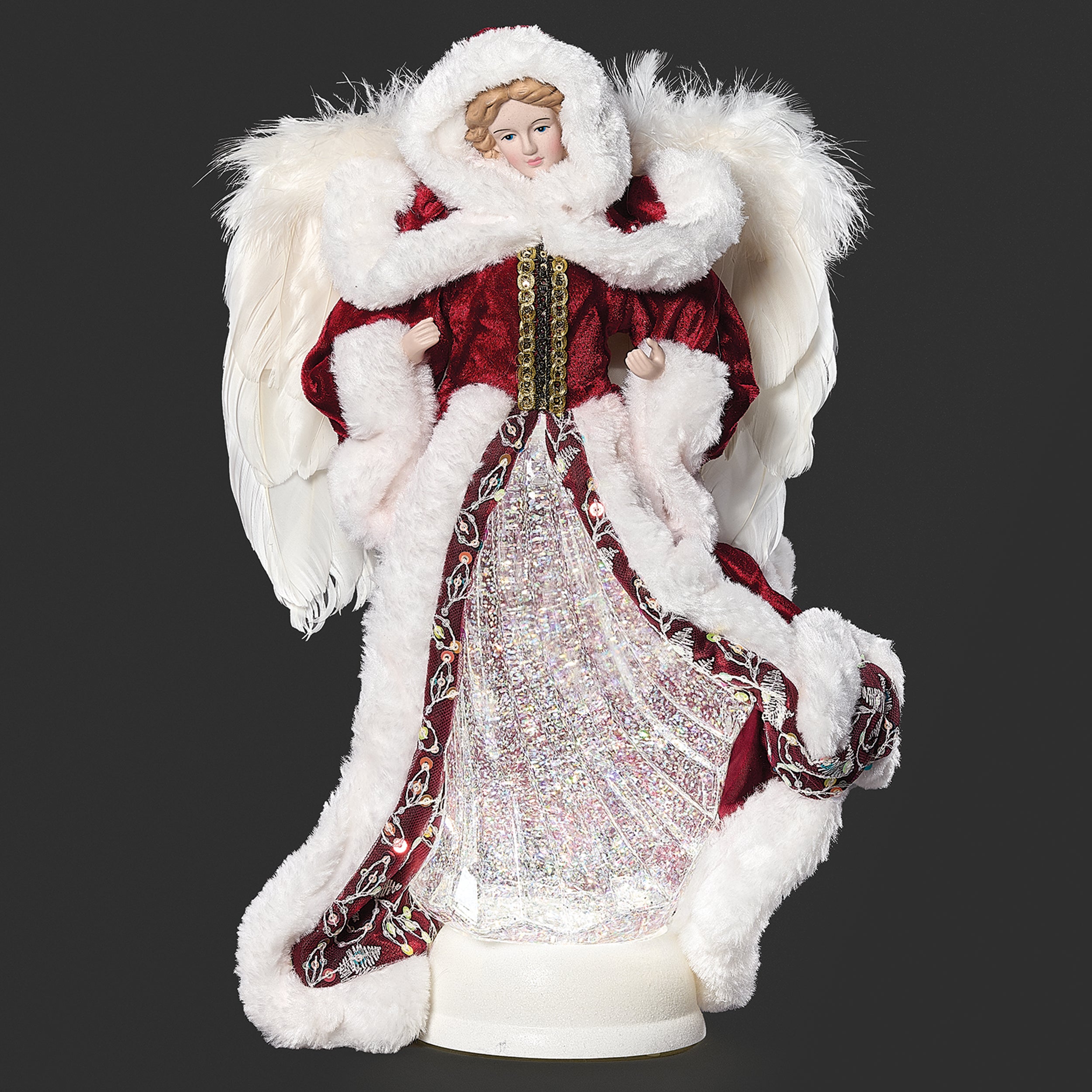 Lighted Swirl Angel with Red Berry Coat
