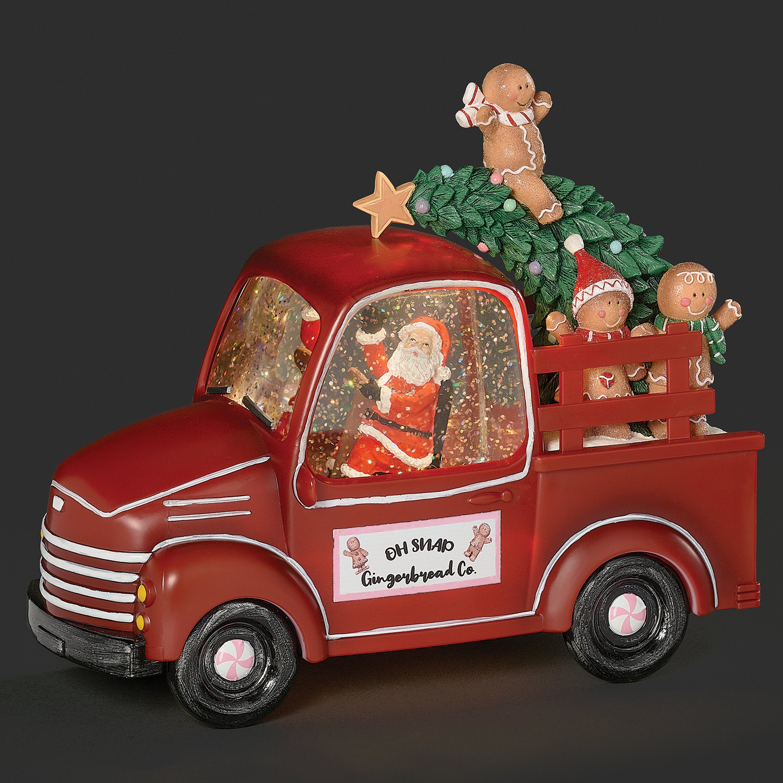 Lighted Swirl Santa & Gingerbread Truck