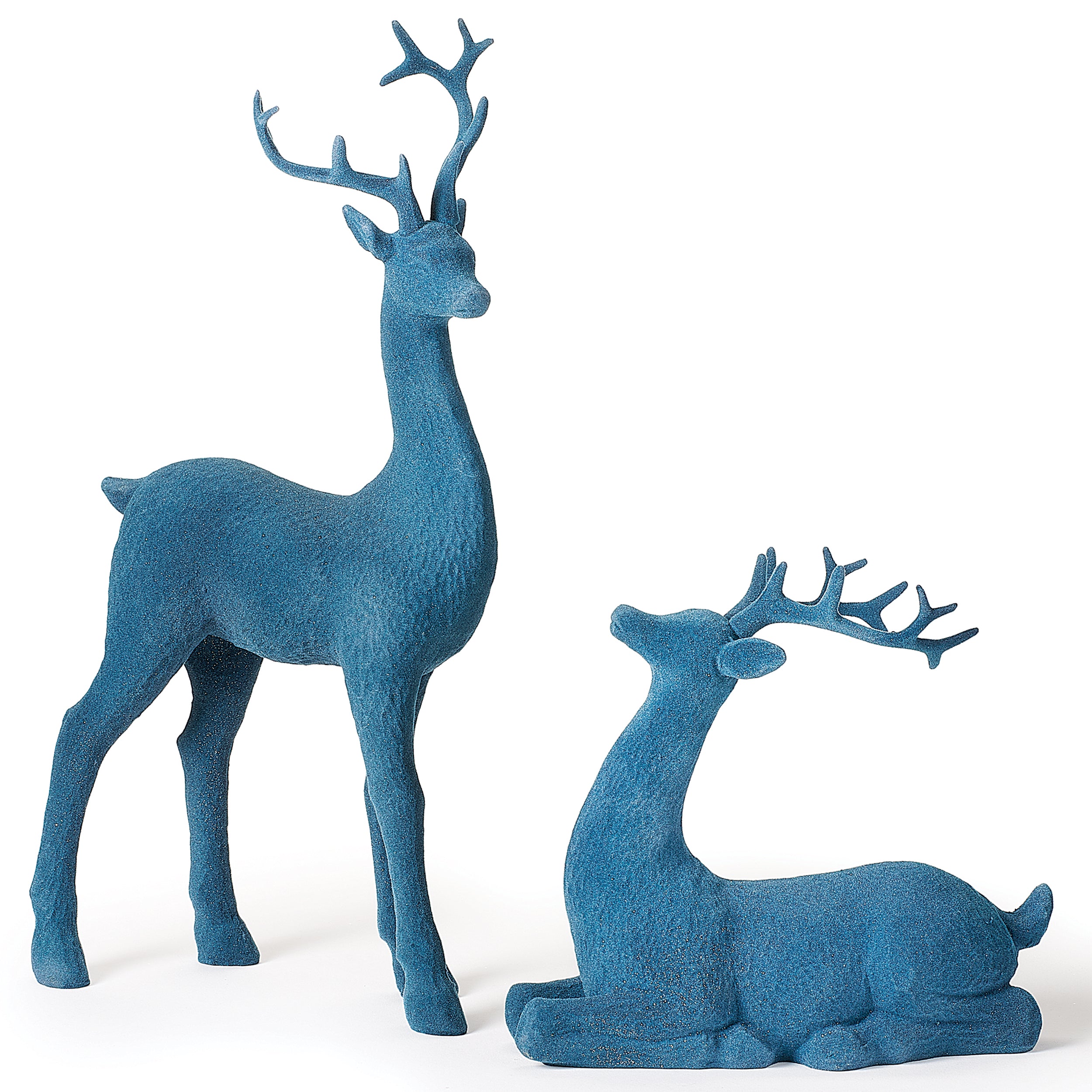 Navy Blue Flocked Reindeer Set