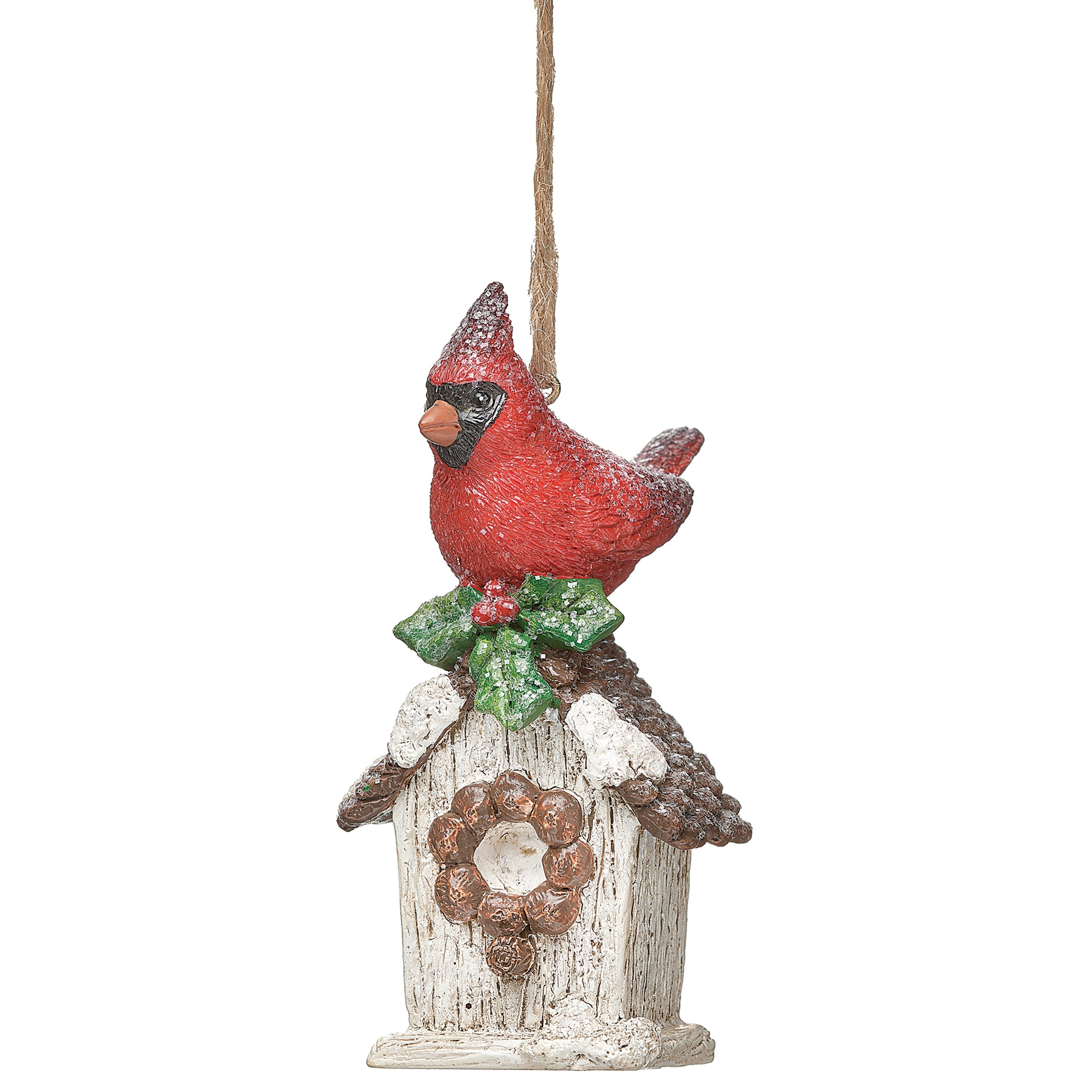 Cardinal on Birdhouse Ornament