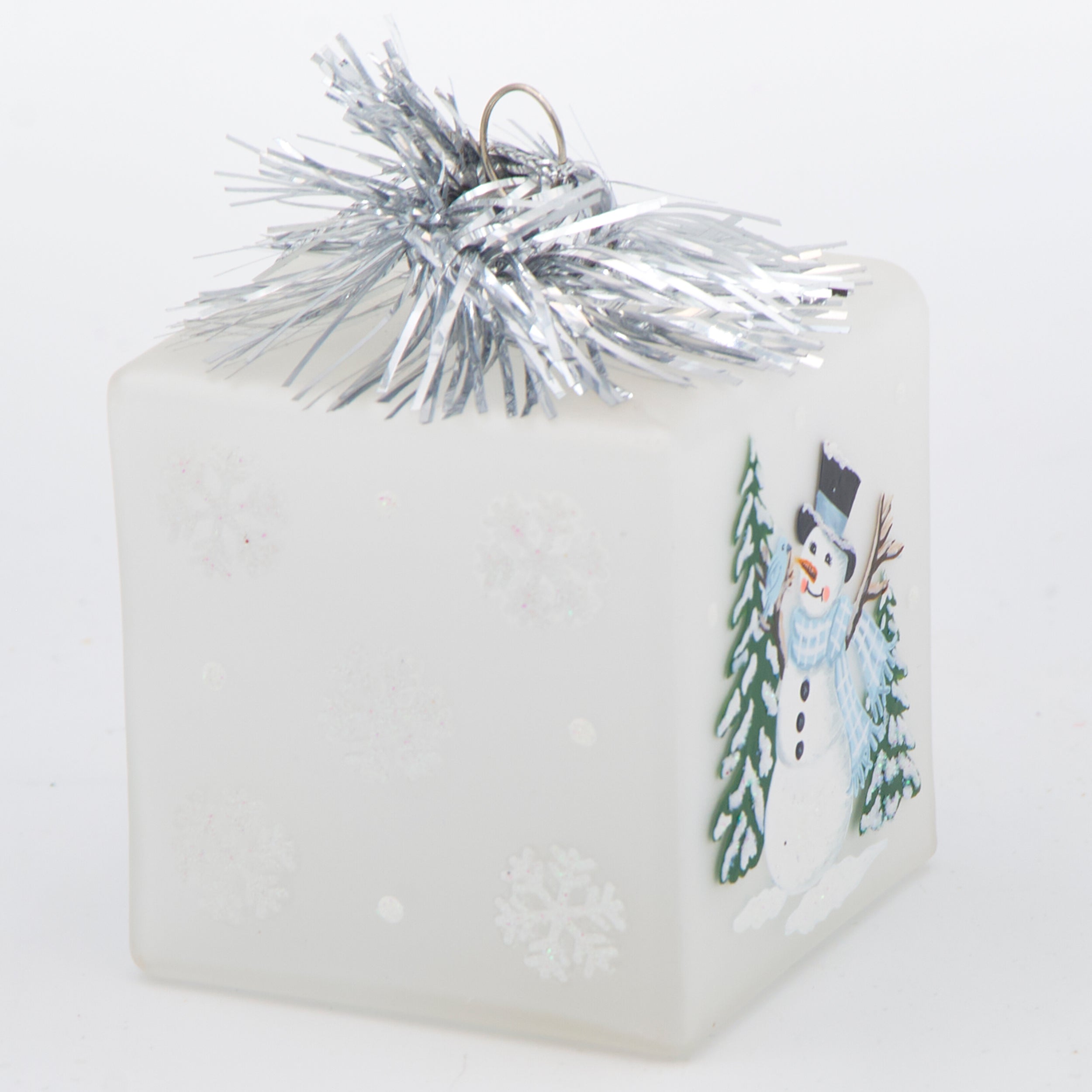 Frosted Snowman Cube Ornament