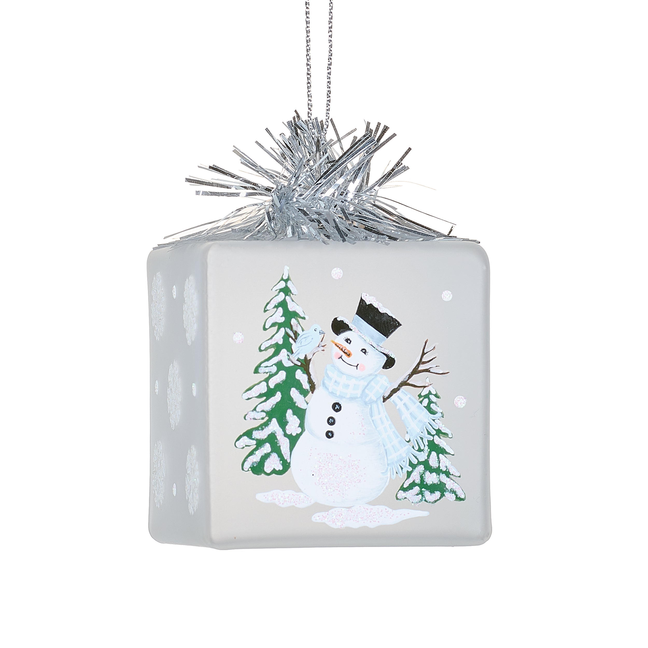 Frosted Snowman Cube Ornament