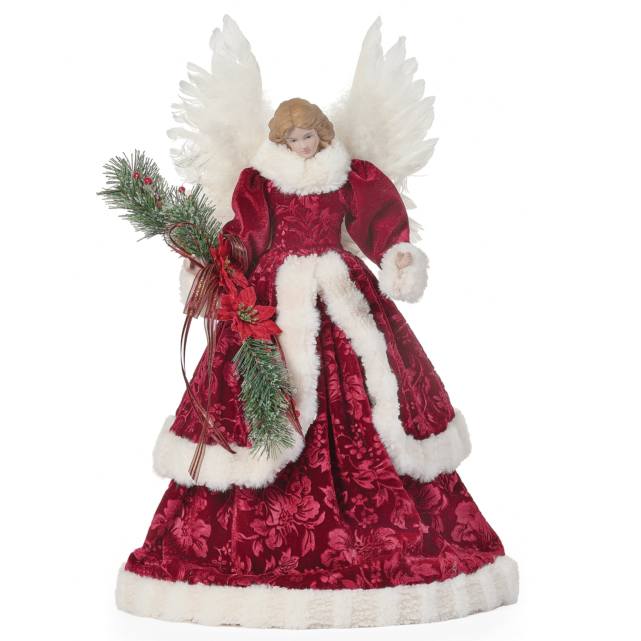 Berry Angel with Floral Print & White Faux Fur Trim Treetopper