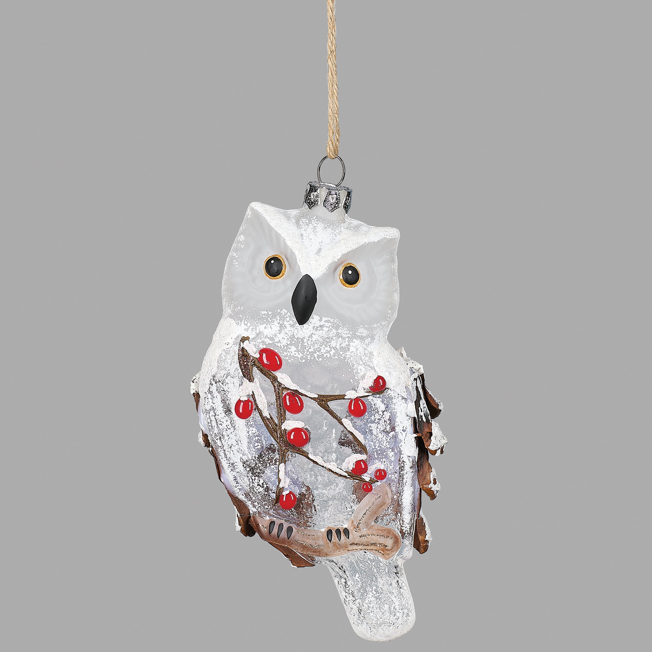 White Owl with Berries Ornament