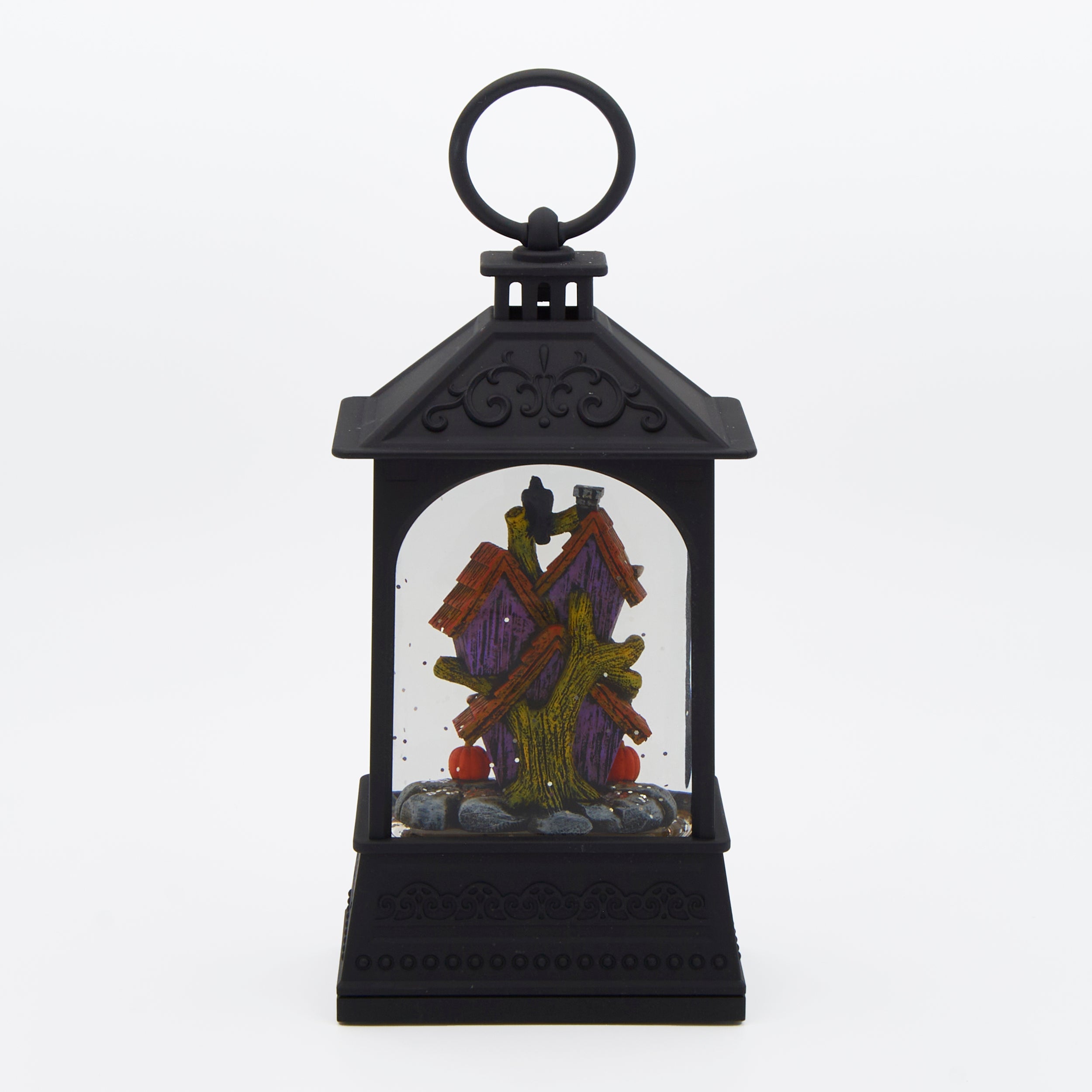 Glitterdome Lighted Swirl Haunted House Black Lantern