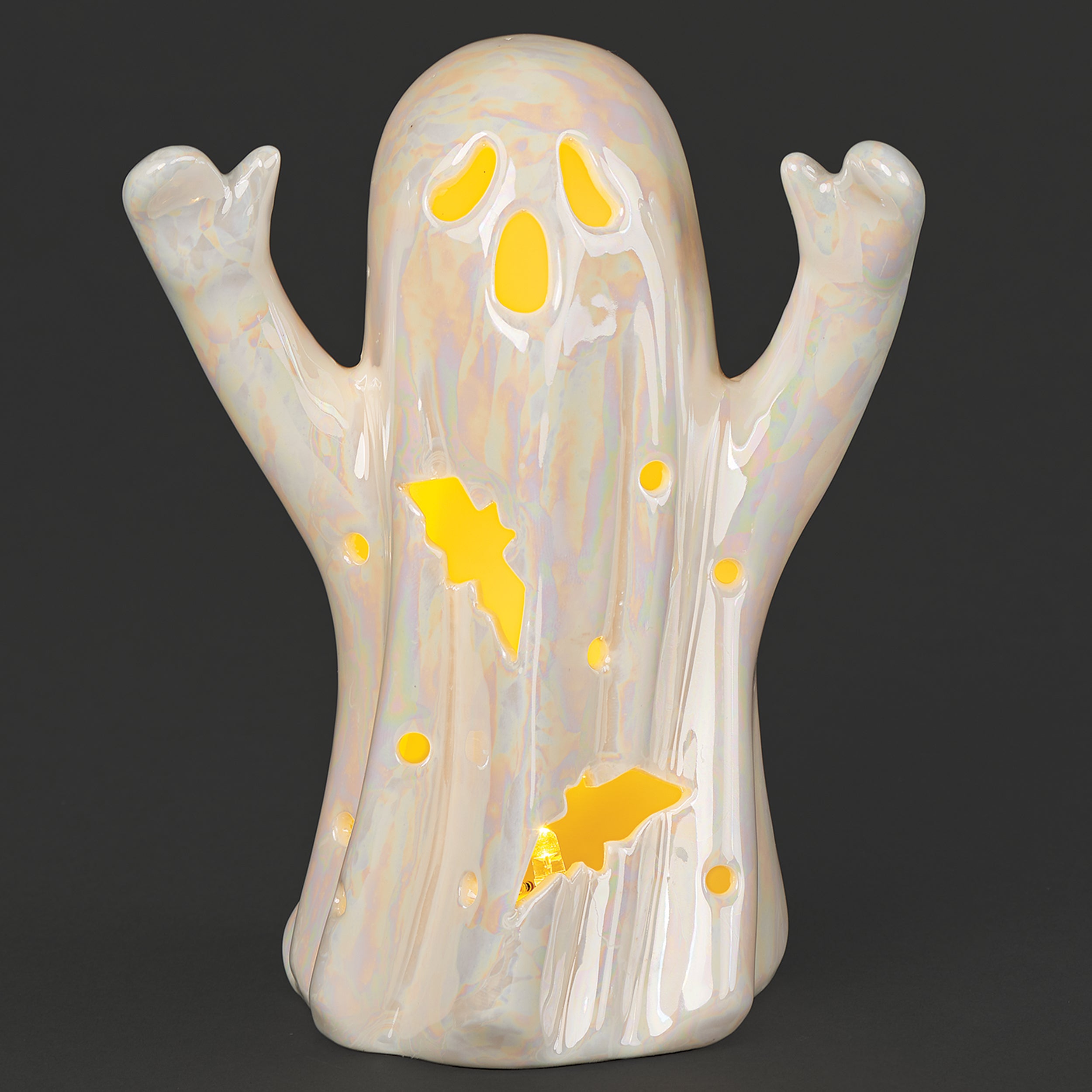 Lighted Pearlized Ghost with Bat Cutouts