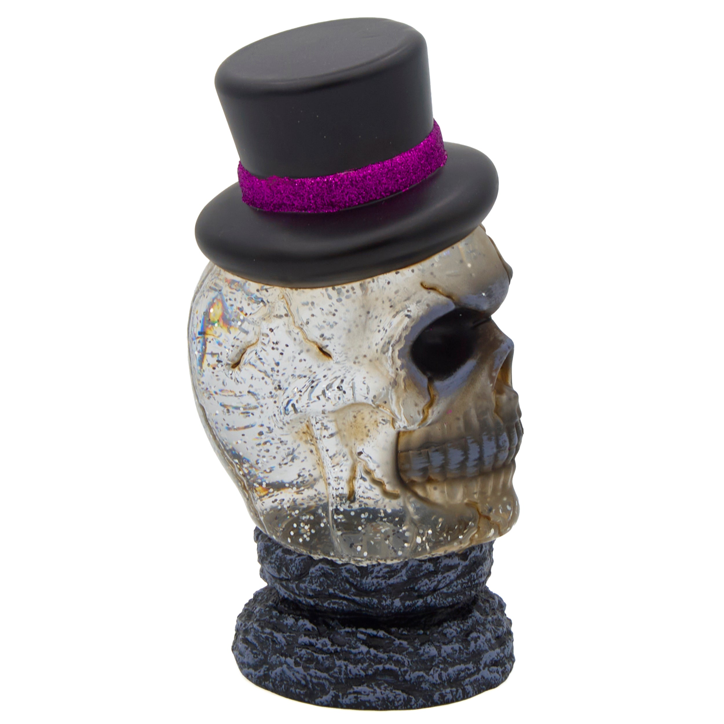 Glitterdome Lighted Swirl Skull with Top Hat
