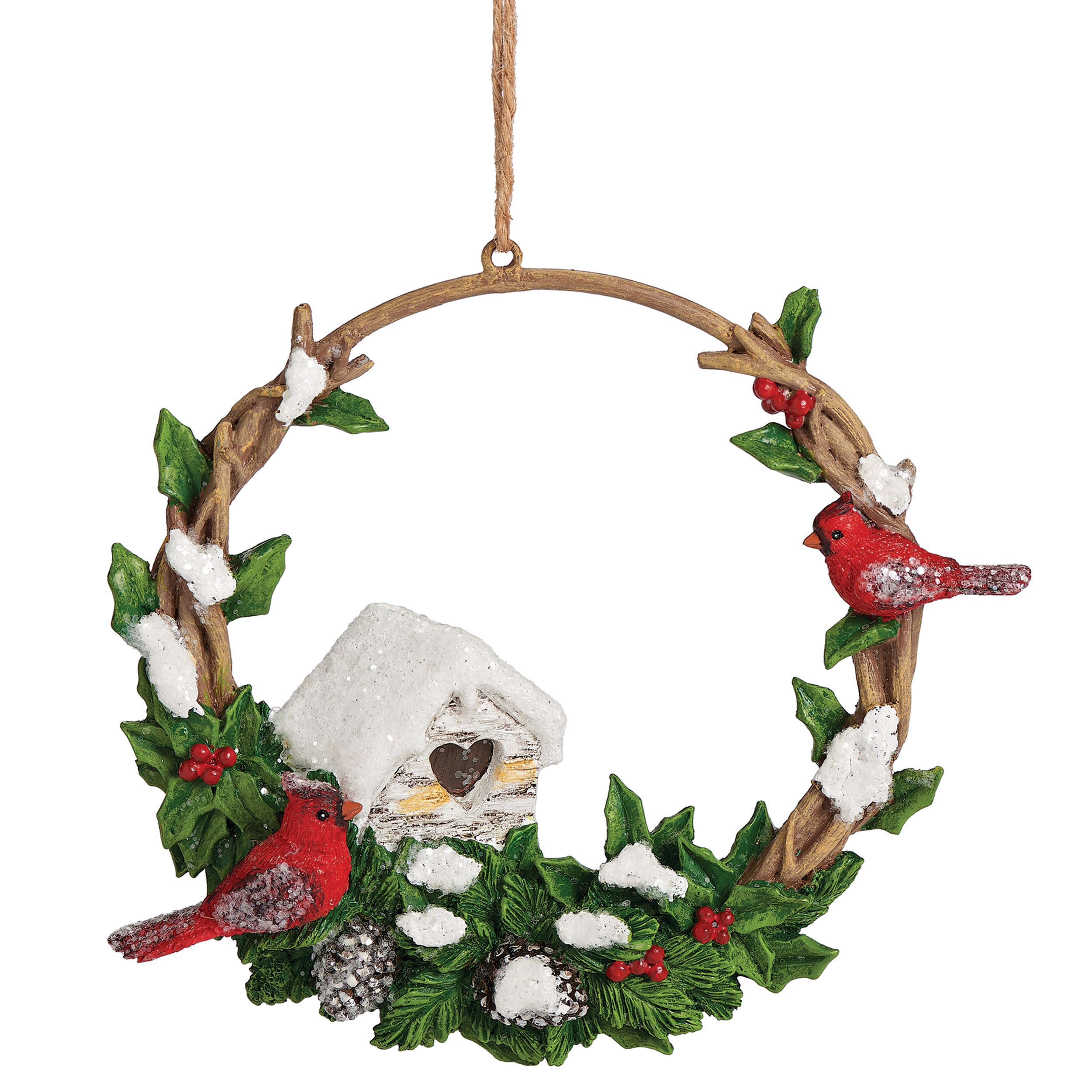 Cardinal & Bird House Wreath Ornament
