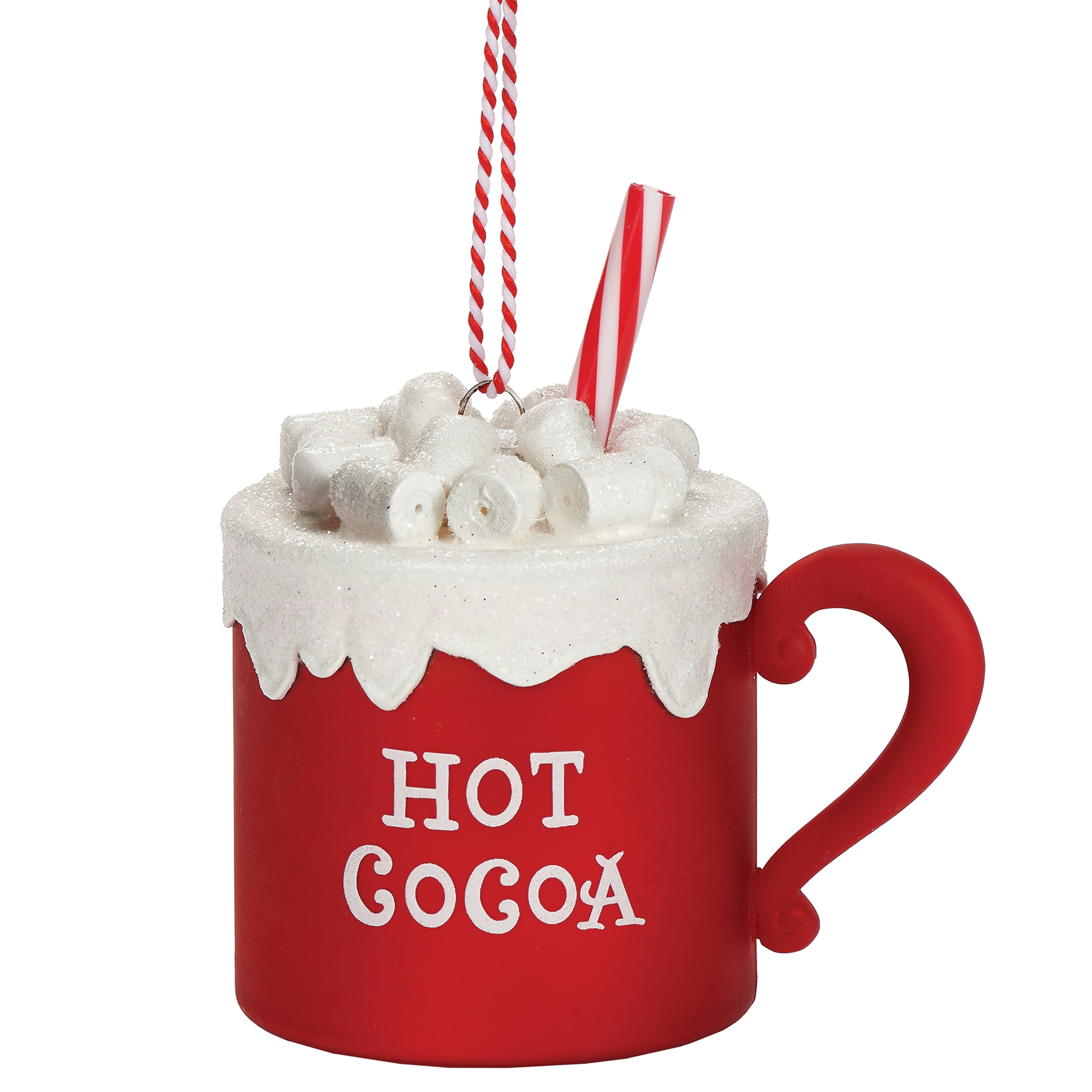 Hot Cocoa Red Mug with Peppermint Stick Ornament