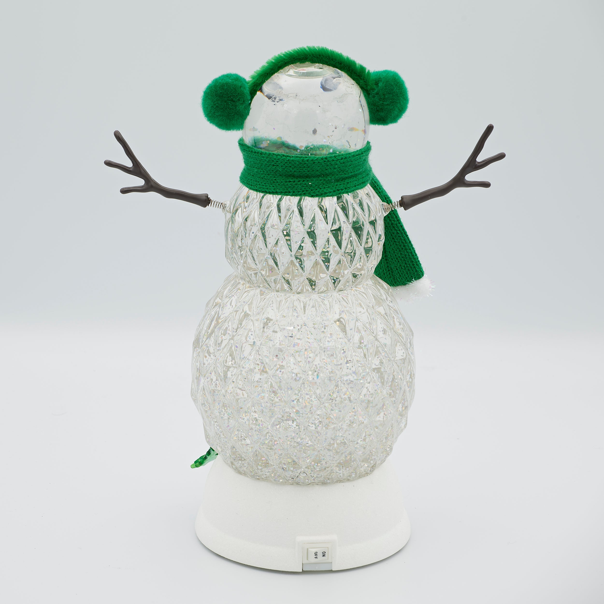 Confetti Lites Lighted Swirl Faceted Snowman with Green Scarf & Earmuffs