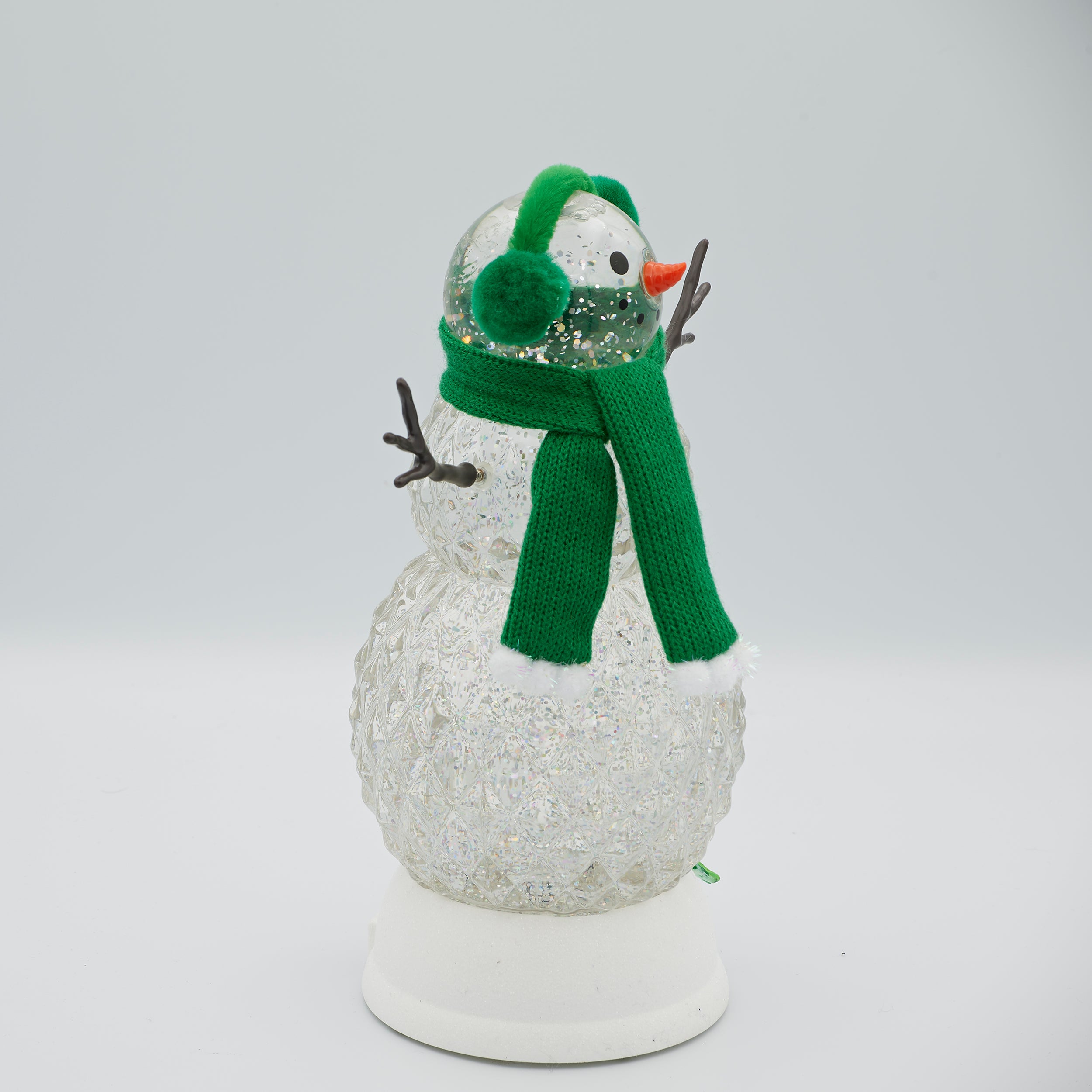 Confetti Lites Lighted Swirl Faceted Snowman with Green Scarf & Earmuf