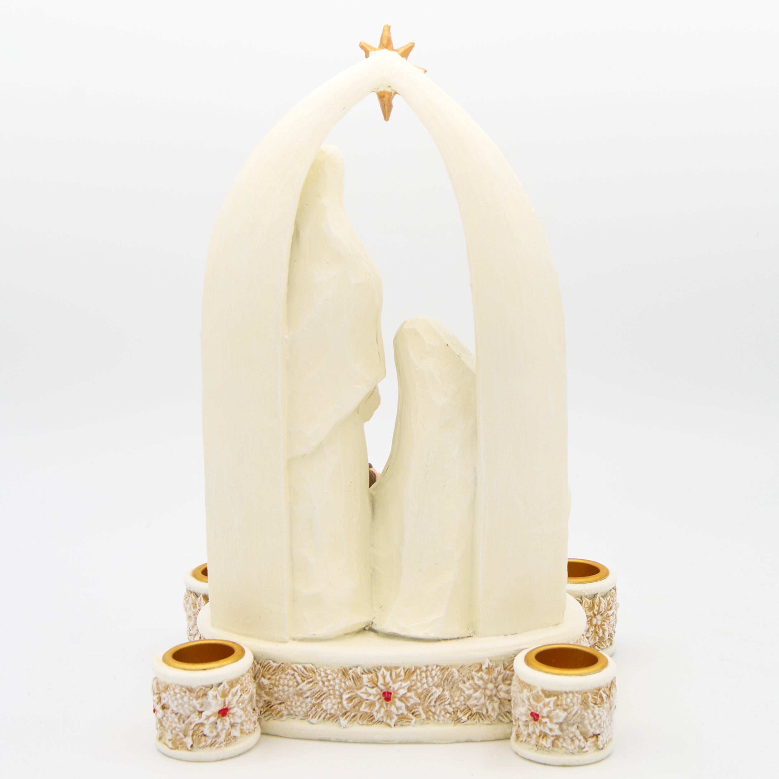 Holy Family with Poinsettia Accents Advent Candle Holder