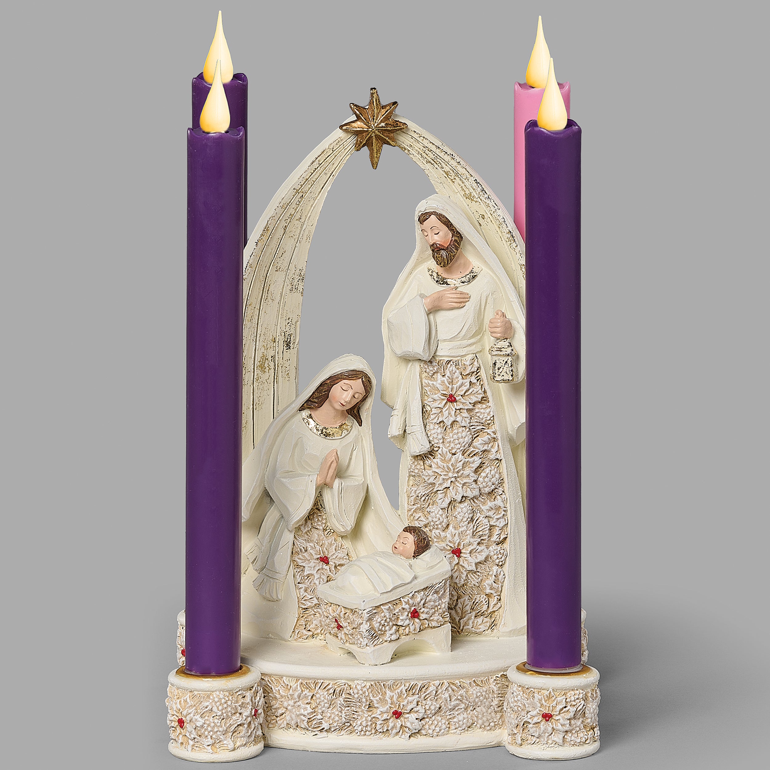 Holy Family with Poinsettia Accents Advent Candle Holder